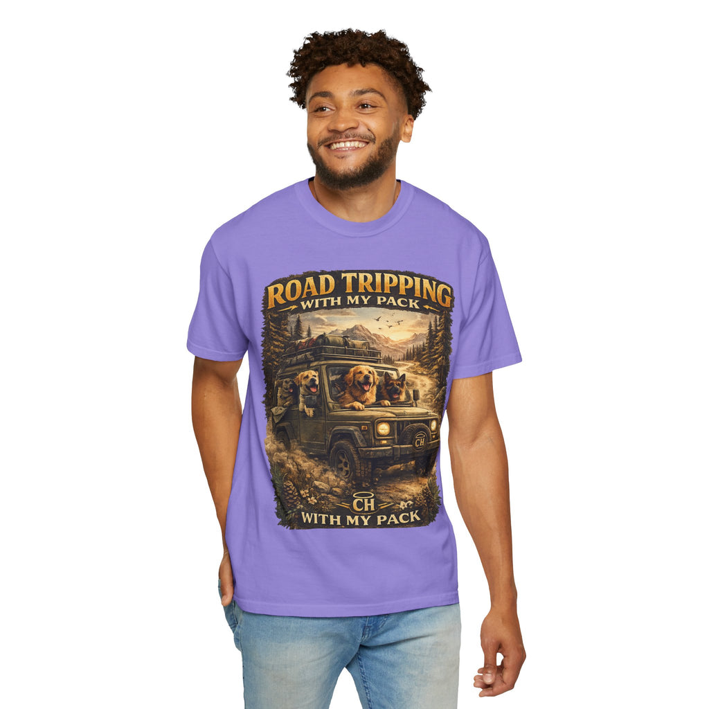 Road Tripping with My Pack T-Shirt| Funny Dog Road Trip -Shirt| Adventure Dog Lover Tee| Camping & Travel Gift Hor Pet Owners