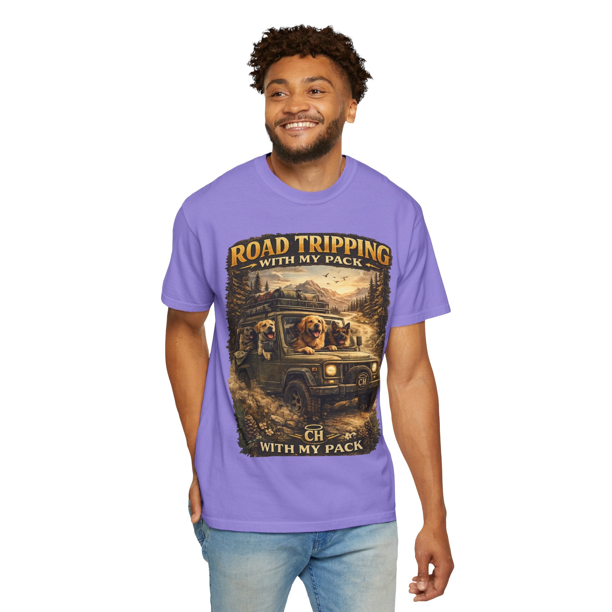 Road Tripping with My Pack T-Shirt| Funny Dog Road Trip -Shirt| Adventure Dog Lover Tee| Camping & Travel Gift Hor Pet Owners