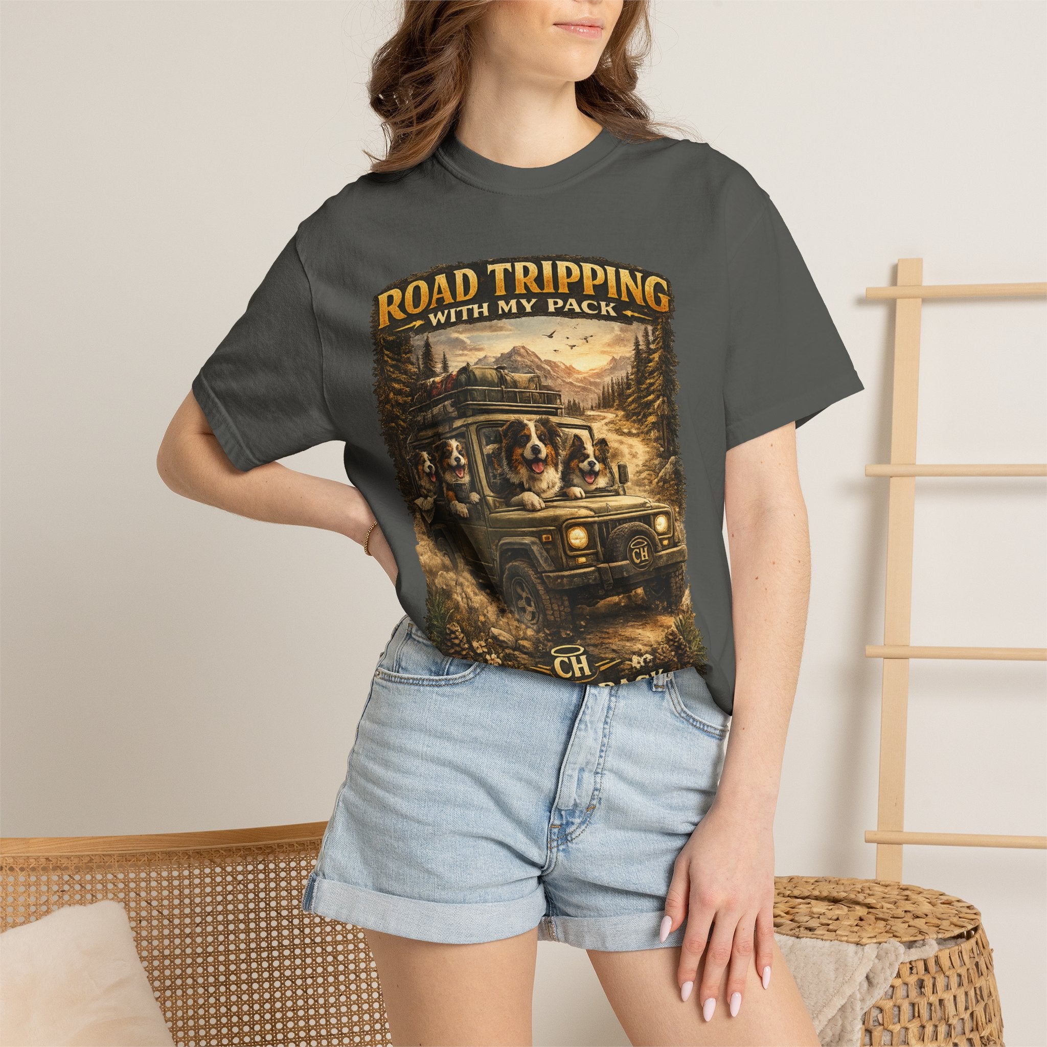 Road Tripping with My Pack T-Shirt| Funny Dog Road Trip -Shirt| Adventure Dog Lover Tee| Camping & Travel Gift Hor Pet Owners