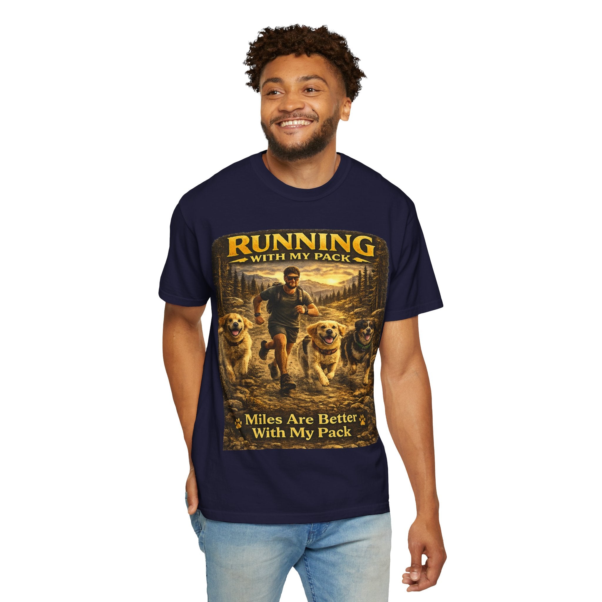 COLD HALO | Running with My Pack Dog Lover T-Shirt| Golden Retriever Trail running Tee| outdoor adventure | funny pet gift