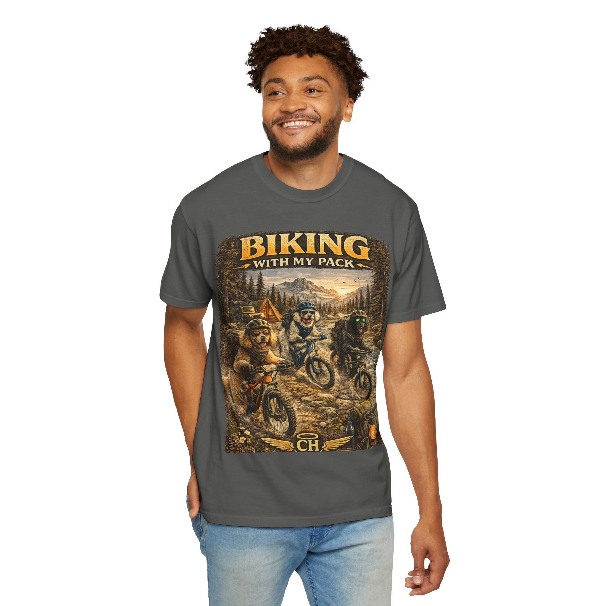 Biking With My Pack T-Shirt | Funny Dog Biking shirt| Adventure Dog Biking shirt| Adventure Dog Lover Tee| Mountain Bike Dog Dad gift