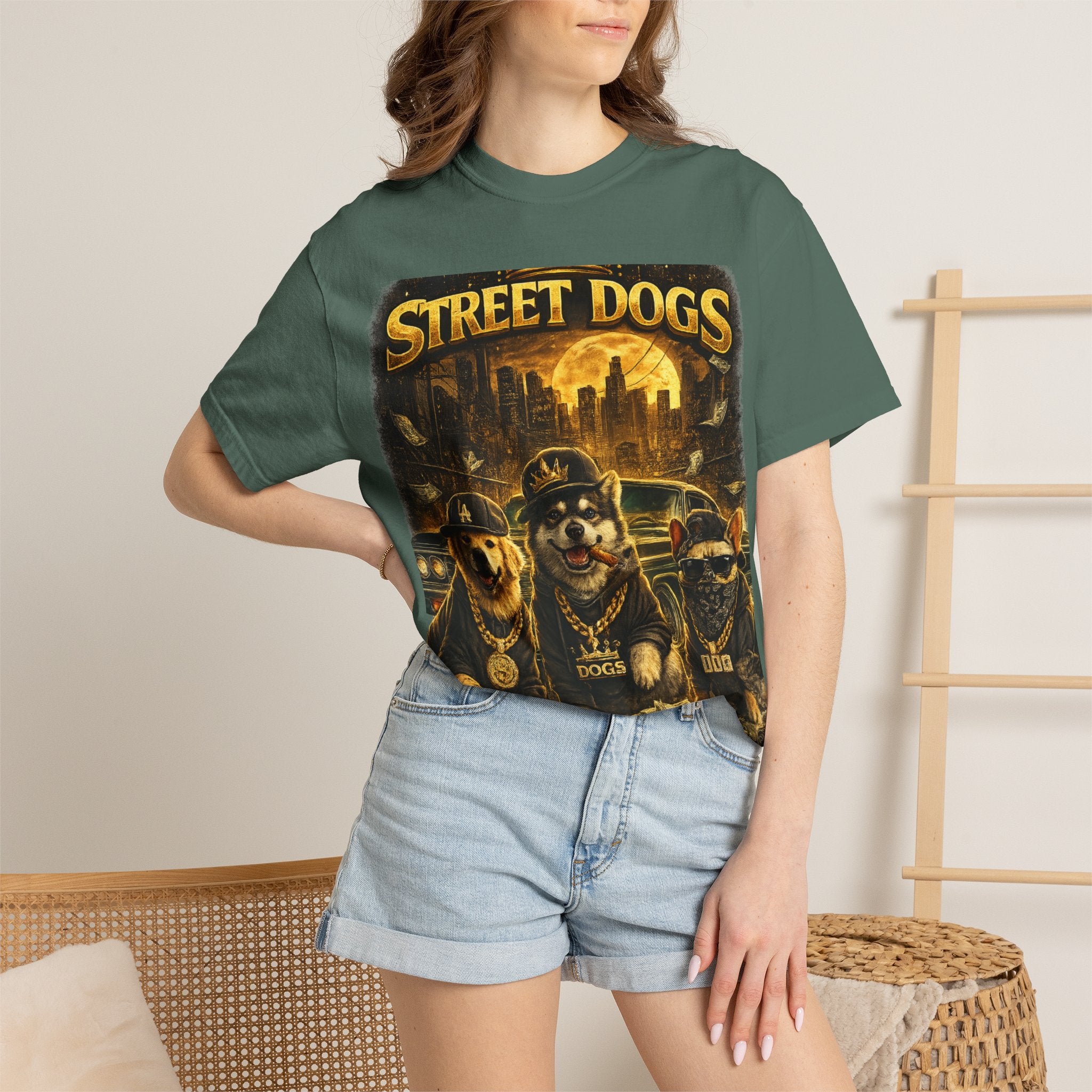 COLD HALO | Street Dogs funny Dog Graphic T-Shirt — Urban Dog  Hip Hop dog Graphic Tee| puppy streetwear shirt| Dog Lover gift.