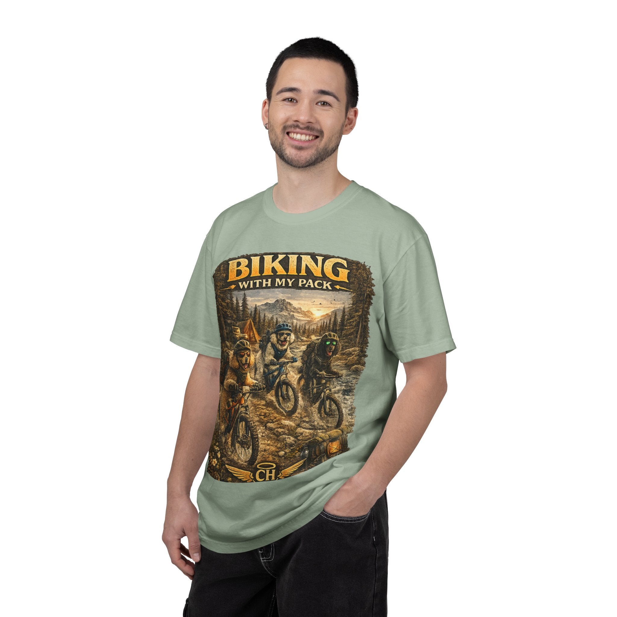 Biking With My Pack T-Shirt | Funny Dog Biking shirt| Adventure Dog Biking shirt| Adventure Dog Lover Tee| Mountain Bike Dog Dad gift