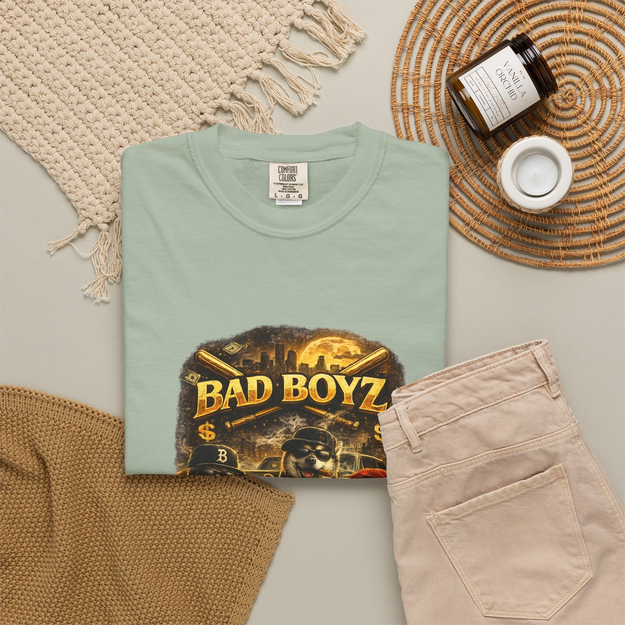 Bad Boyz Funny  Dog  Graphic T-Shirt — Retro Hip-Hop dog design |Hip Hop puppy streetwear| Uban Dog lover gift.