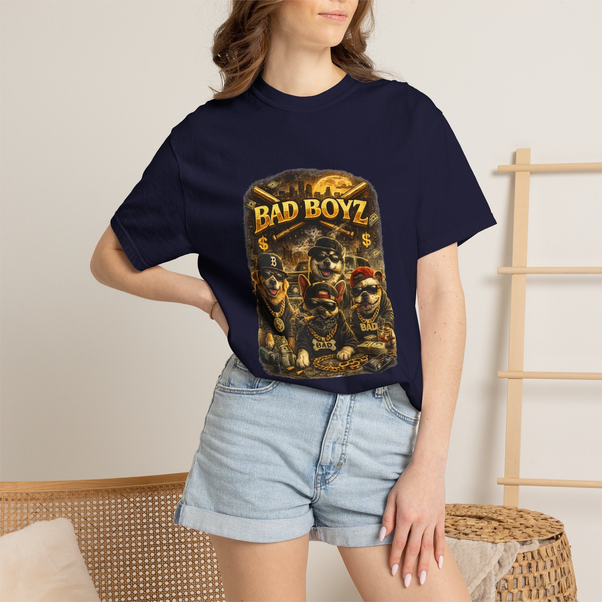 Bad Boyz Funny  Dog  Graphic T-Shirt — Retro Hip-Hop dog design |Hip Hop puppy streetwear| Uban Dog lover gift.