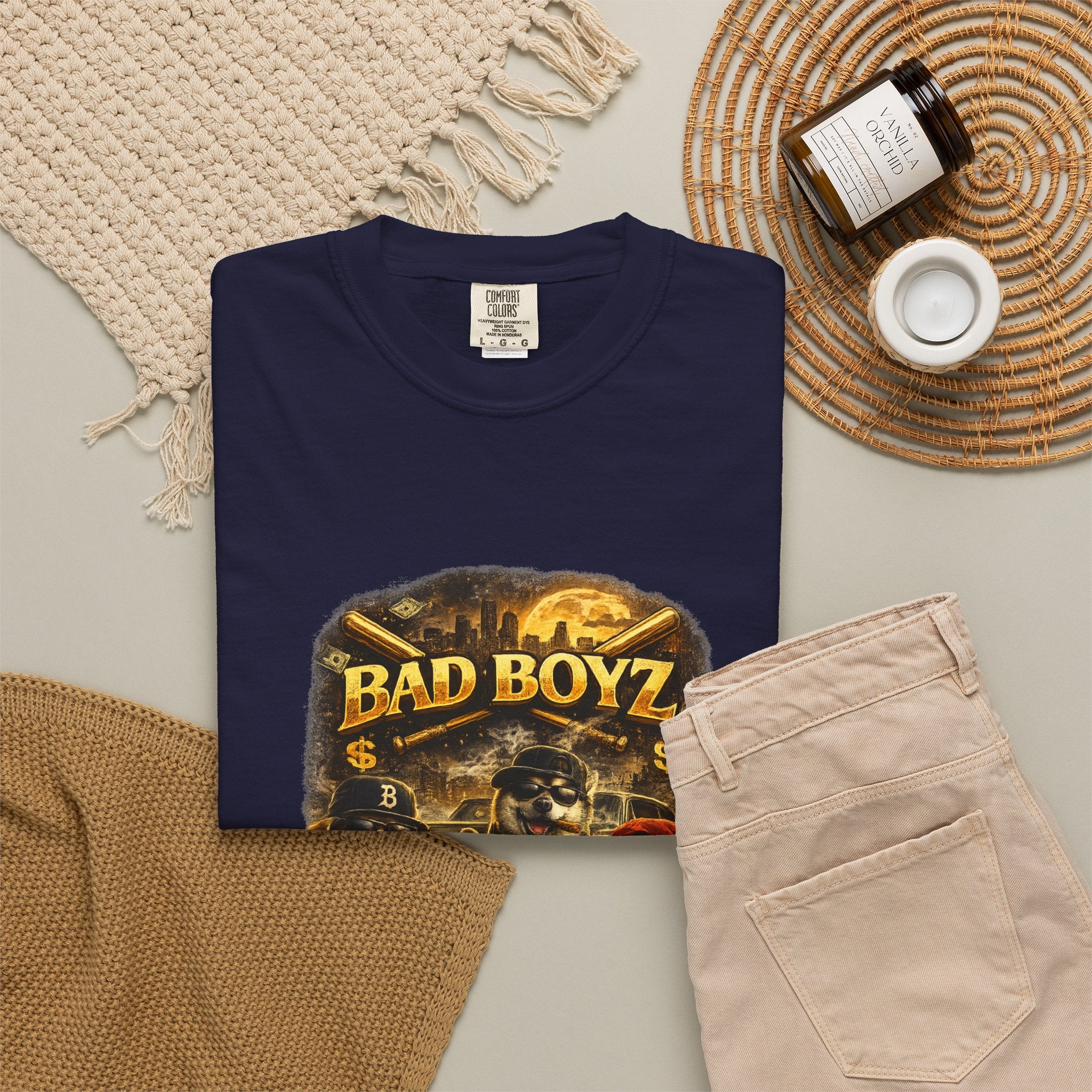 Bad Boyz Funny  Dog  Graphic T-Shirt — Retro Hip-Hop dog design |Hip Hop puppy streetwear| Uban Dog lover gift.