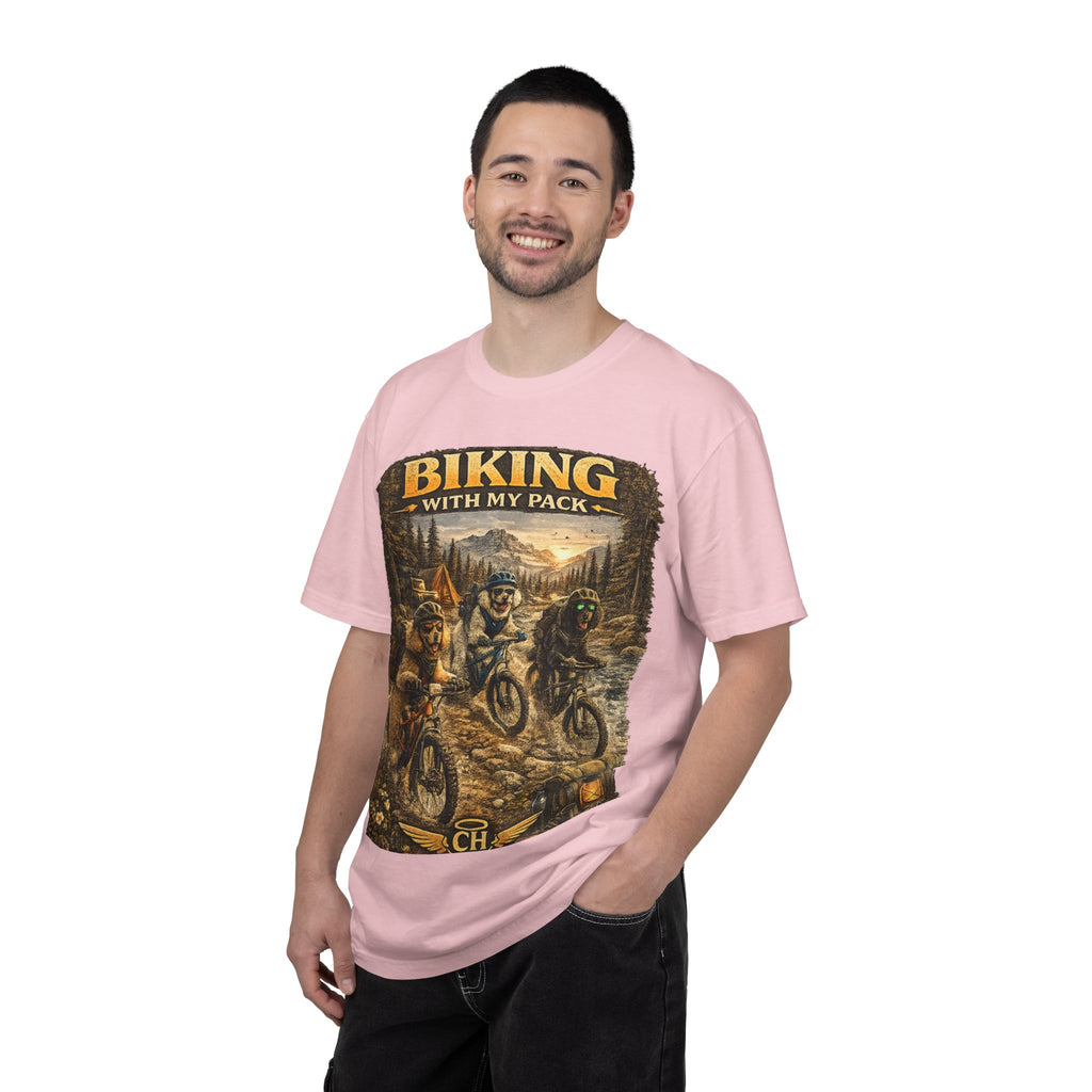 Biking With My Pack T-Shirt | Funny Dog Biking shirt| Adventure Dog Biking shirt| Adventure Dog Lover Tee| Mountain Bike Dog Dad gift