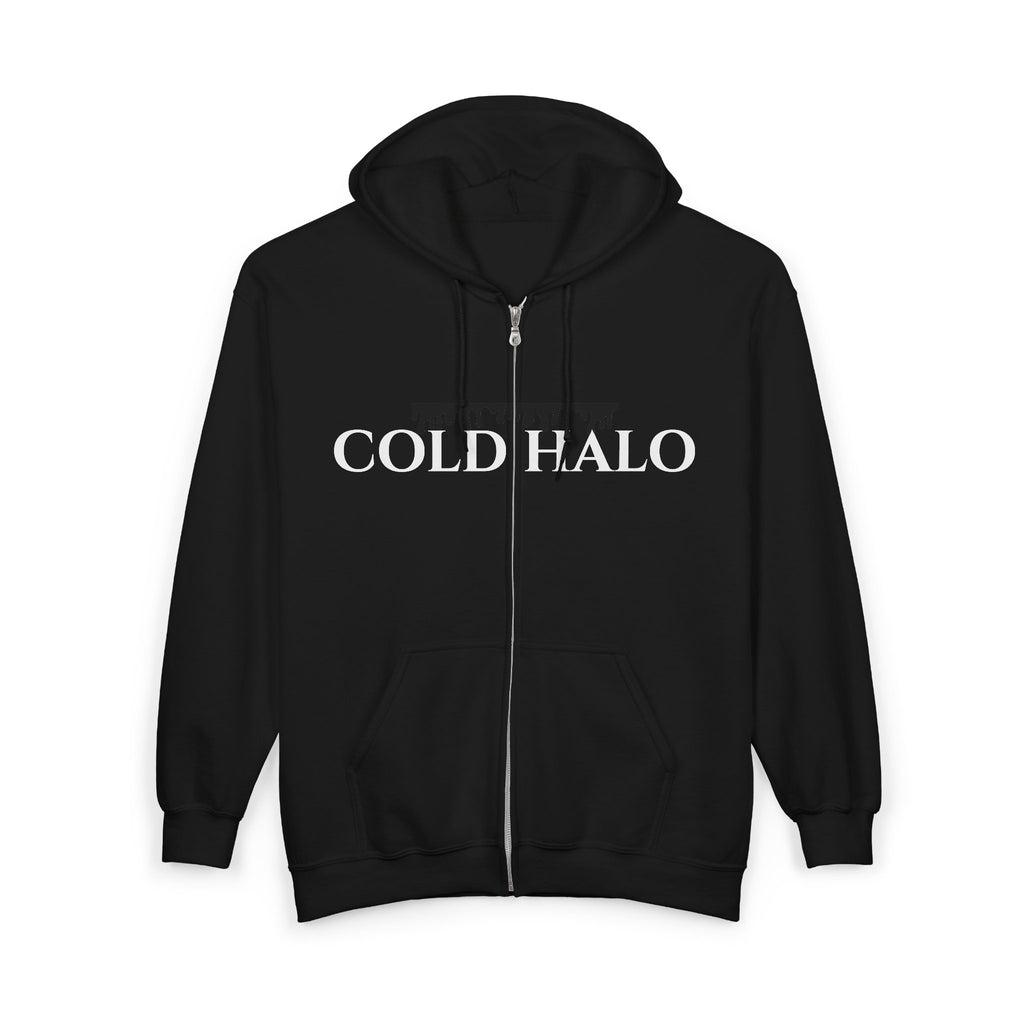 Cold Halo Zip Hoodie — Minimal Band Logo Full-Zip Hooded Sweatshirt
