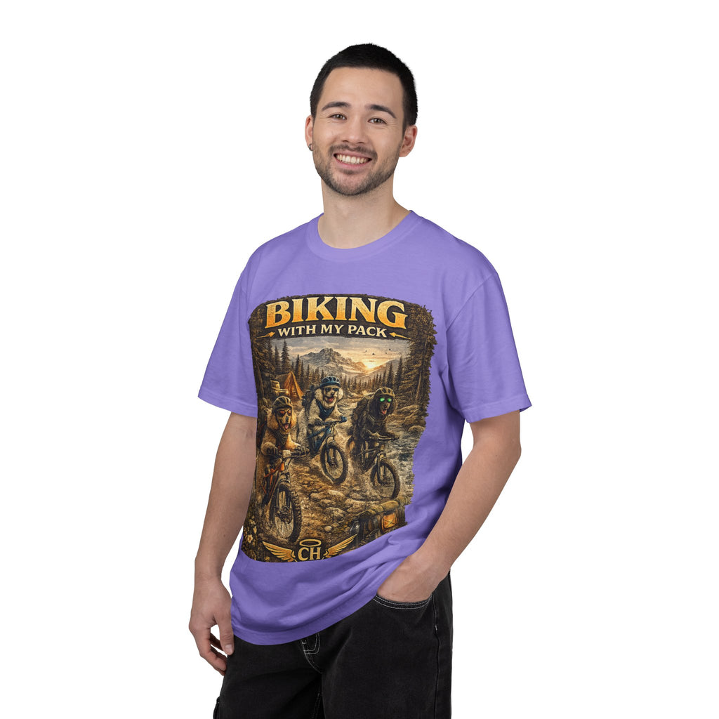 Biking With My Pack T-Shirt | Funny Dog Biking shirt| Adventure Dog Biking shirt| Adventure Dog Lover Tee| Mountain Bike Dog Dad gift