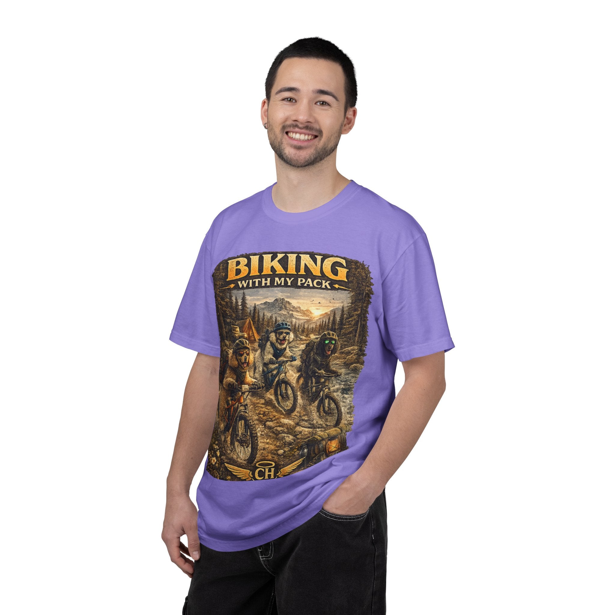 Biking With My Pack T-Shirt | Funny Dog Biking shirt| Adventure Dog Biking shirt| Adventure Dog Lover Tee| Mountain Bike Dog Dad gift