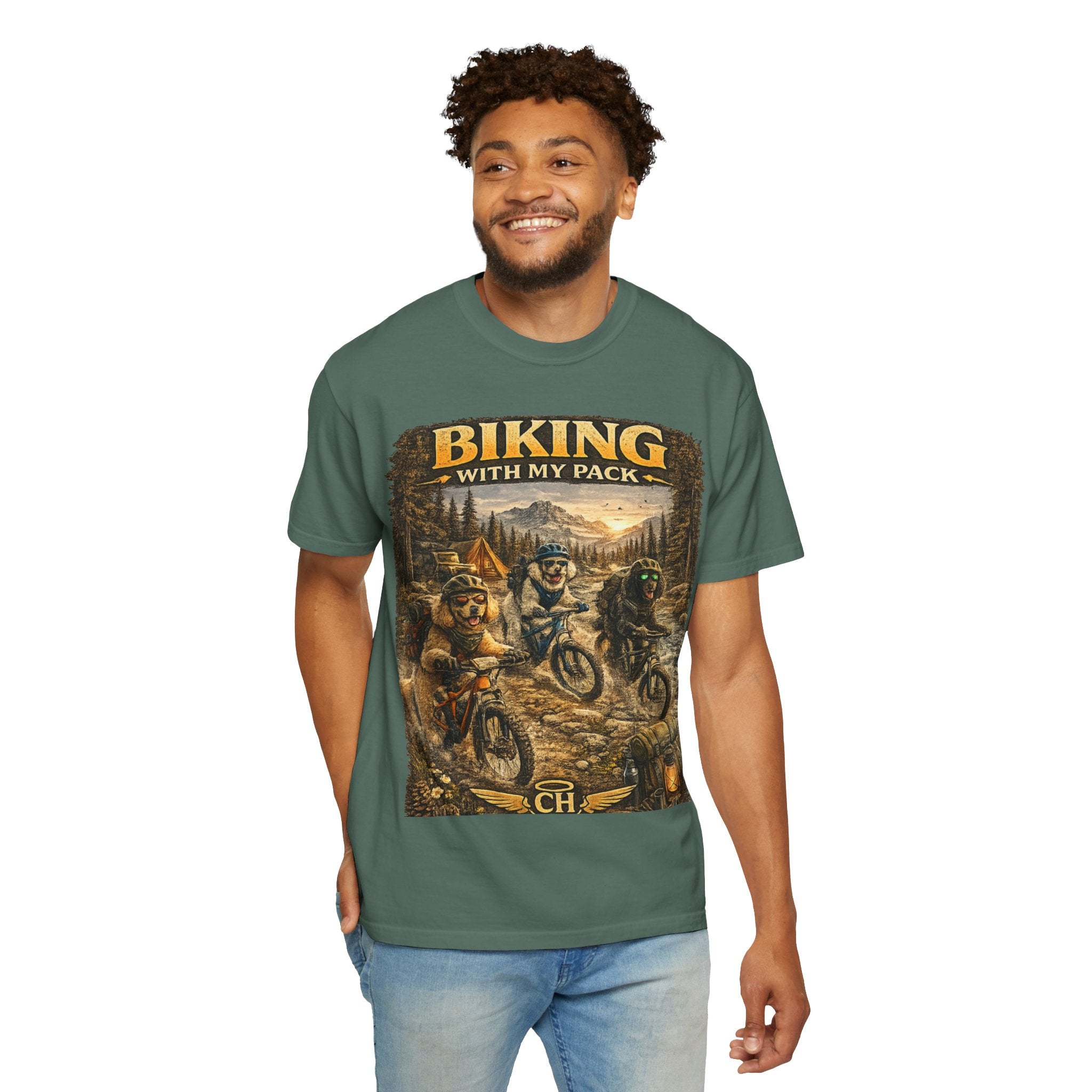 Biking With My Pack T-Shirt | Funny Dog Biking shirt| Adventure Dog Biking shirt| Adventure Dog Lover Tee| Mountain Bike Dog Dad gift