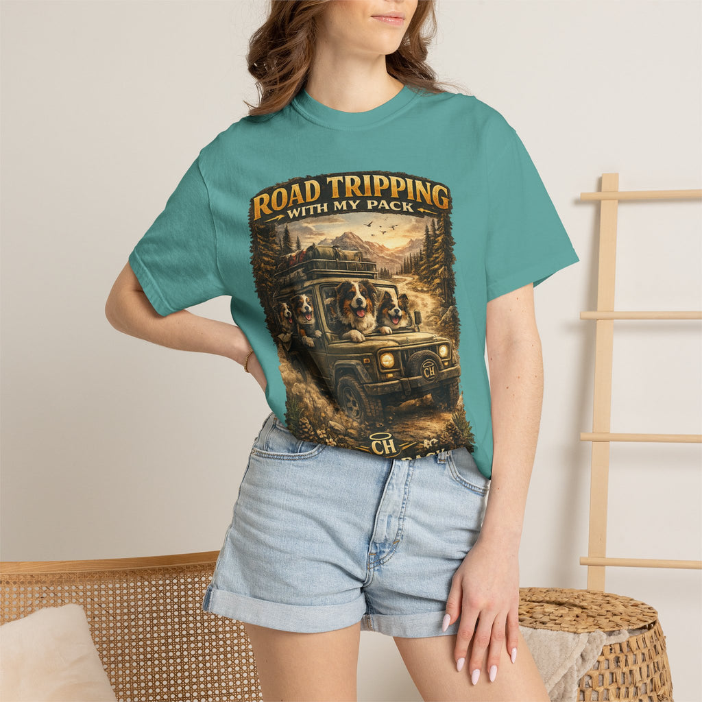 Road Tripping with My Pack T-Shirt| Funny Dog Road Trip -Shirt| Adventure Dog Lover Tee| Camping & Travel Gift Hor Pet Owners