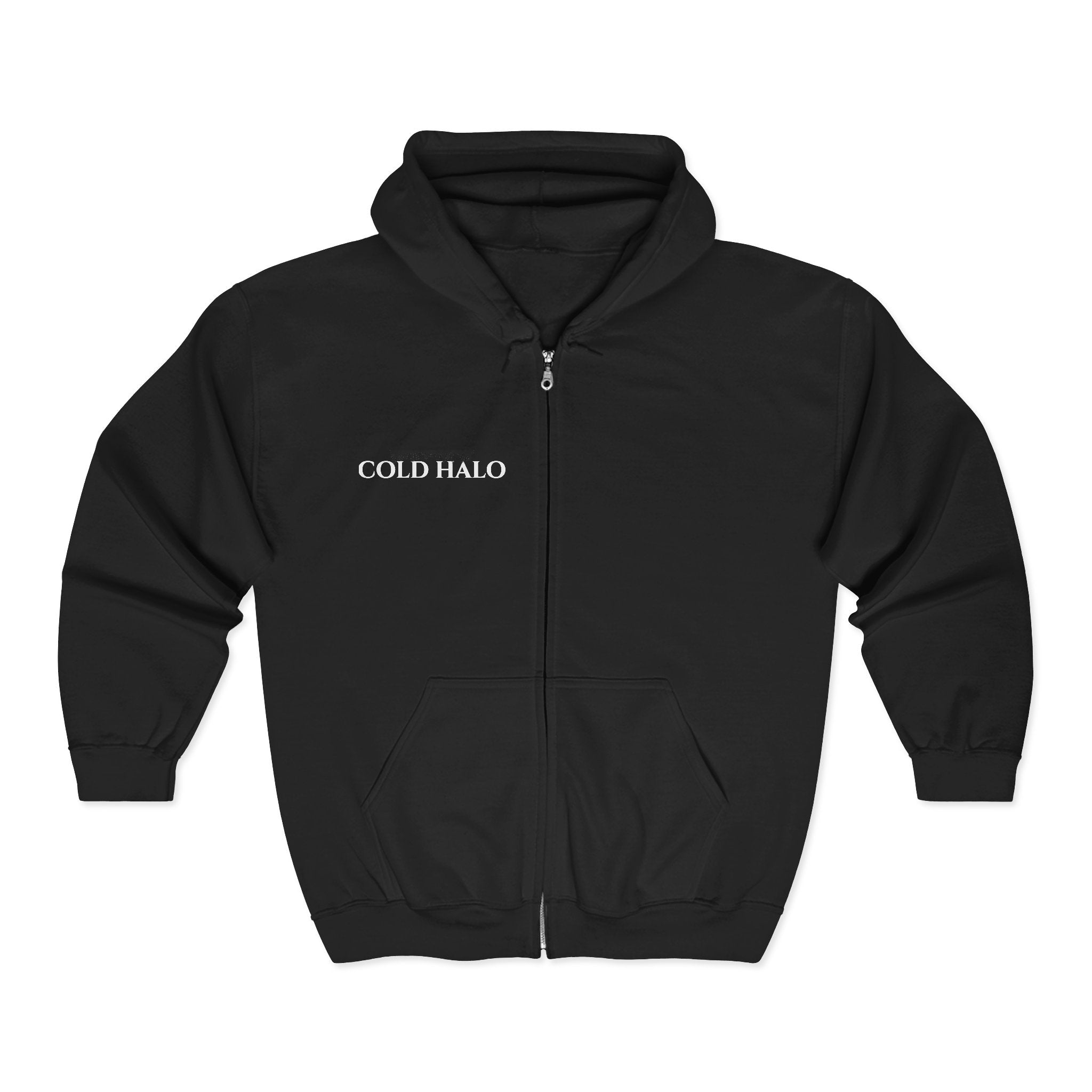 Cold Halo Zip Hoodie — Minimal Gothic Streetwear Full-Zip Sweatshirt