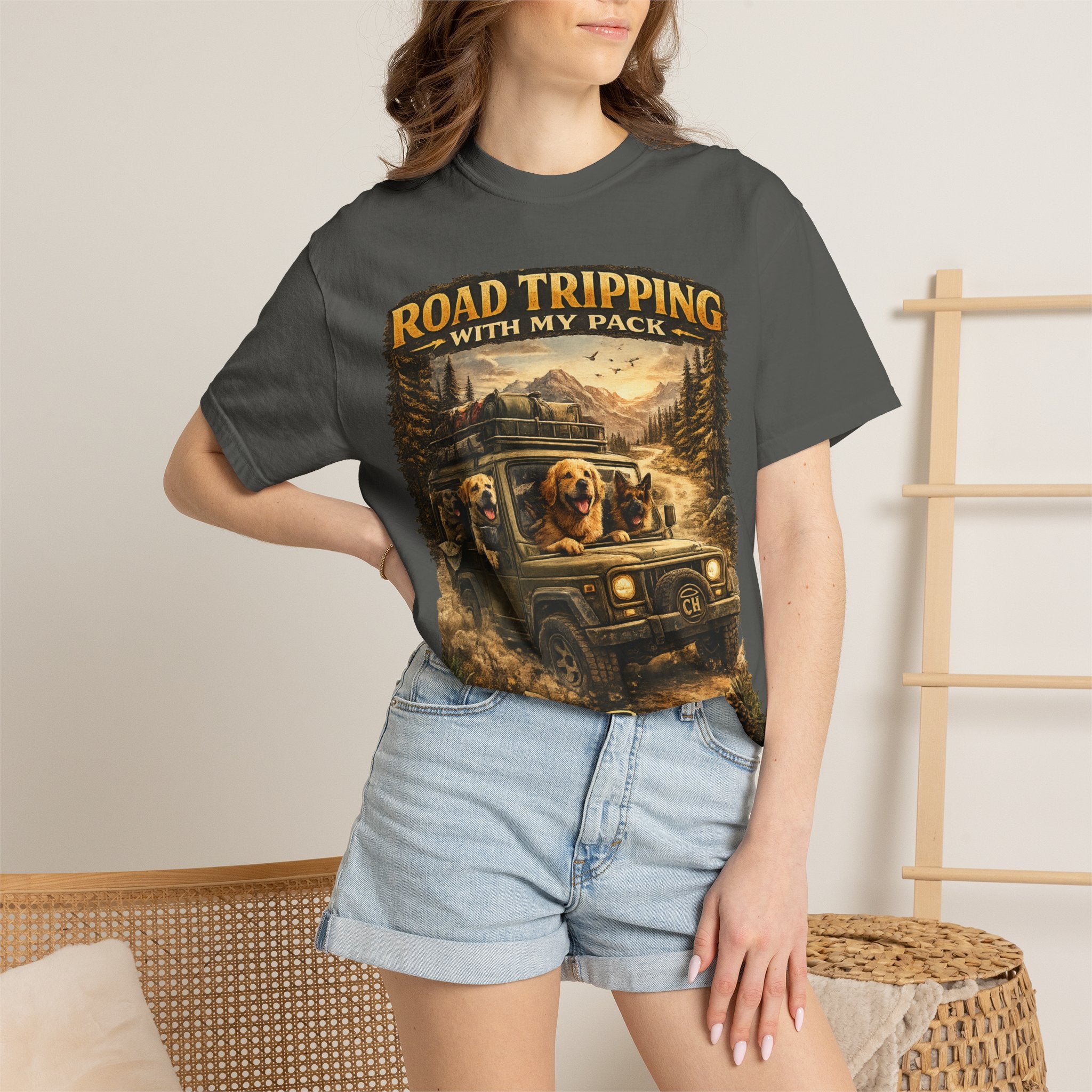 Road Tripping with My Pack T-Shirt| Funny Dog Road Trip -Shirt| Adventure Dog Lover Tee| Camping & Travel Gift Hor Pet Owners