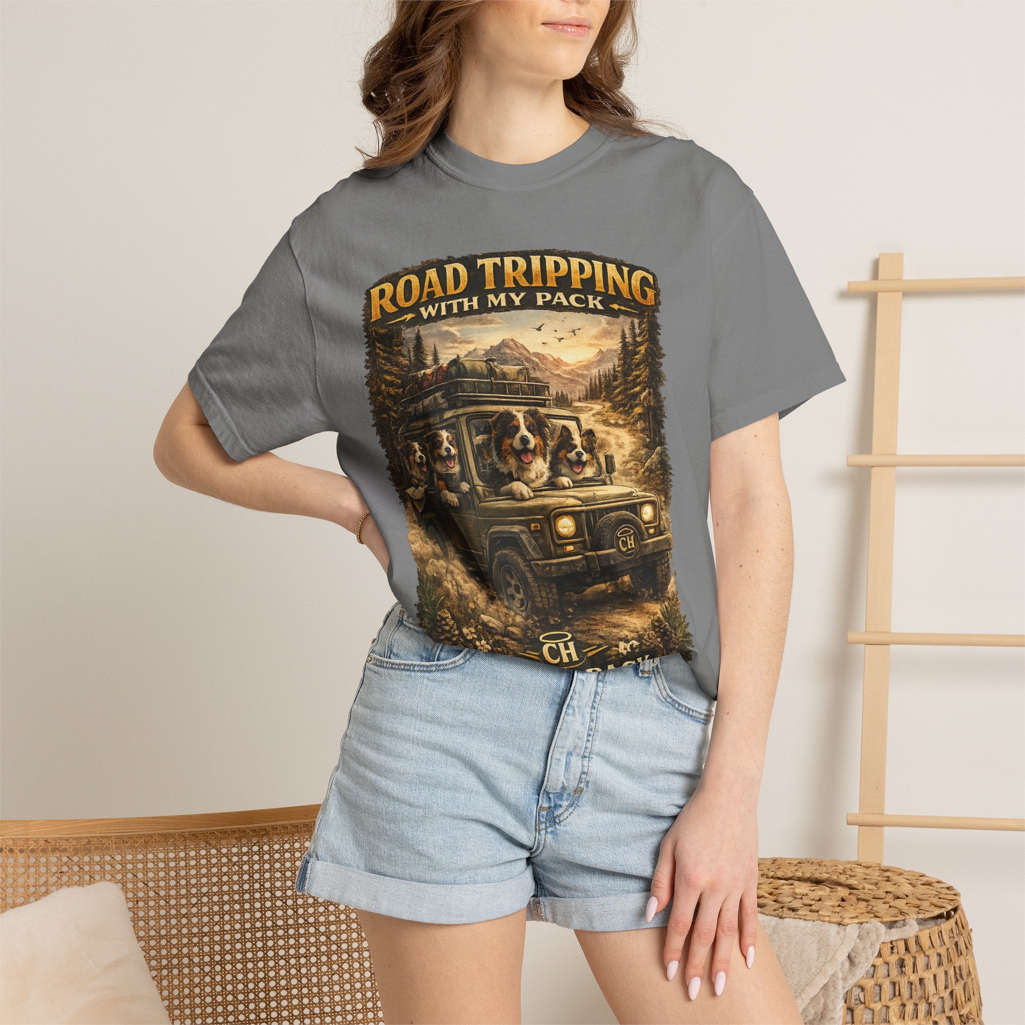 Road Tripping with My Pack T-Shirt| Funny Dog Road Trip -Shirt| Adventure Dog Lover Tee| Camping & Travel Gift Hor Pet Owners