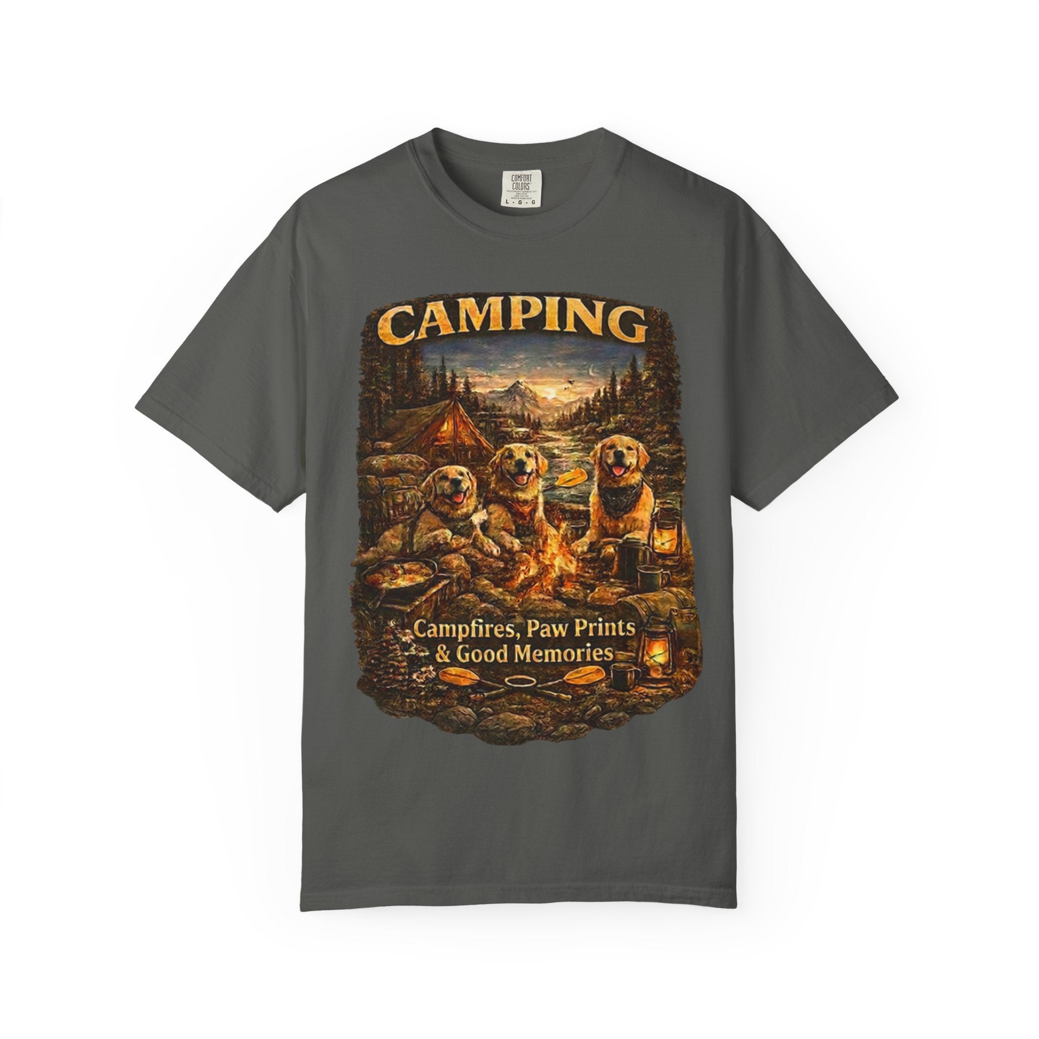 Camping With My Pack T-Shirt| Golden Retriever Camping Dog shirt | Campfires paw prints & Good memories Tee| Dog Lover outdoor