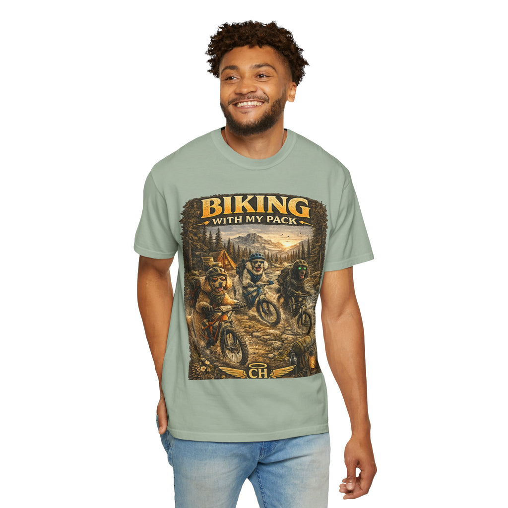 Biking With My Pack T-Shirt | Funny Dog Biking shirt| Adventure Dog Biking shirt| Adventure Dog Lover Tee| Mountain Bike Dog Dad gift