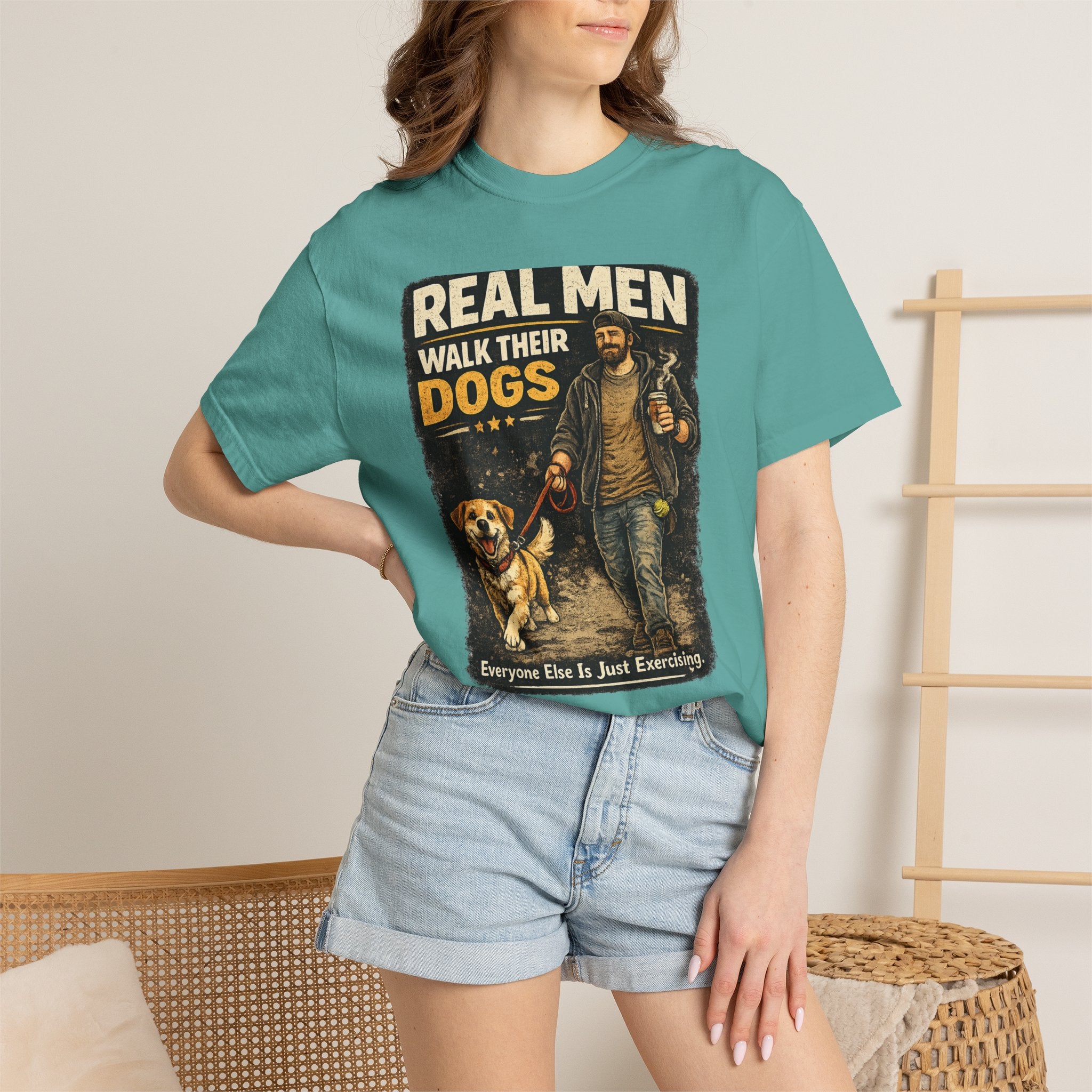 COLD HALO PETS |Real Men Walk Their Dogs Funny Dog Lover Graphic Tee