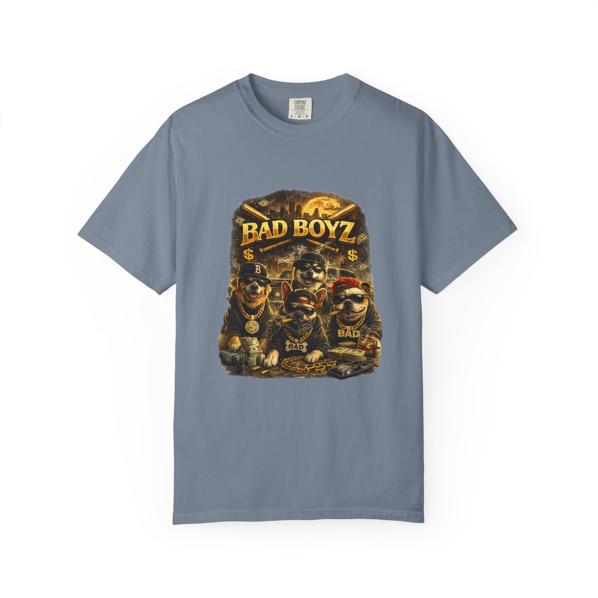 Bad Boyz Funny  Dog  Graphic T-Shirt — Retro Hip-Hop dog design |Hip Hop puppy streetwear| Uban Dog lover gift.
