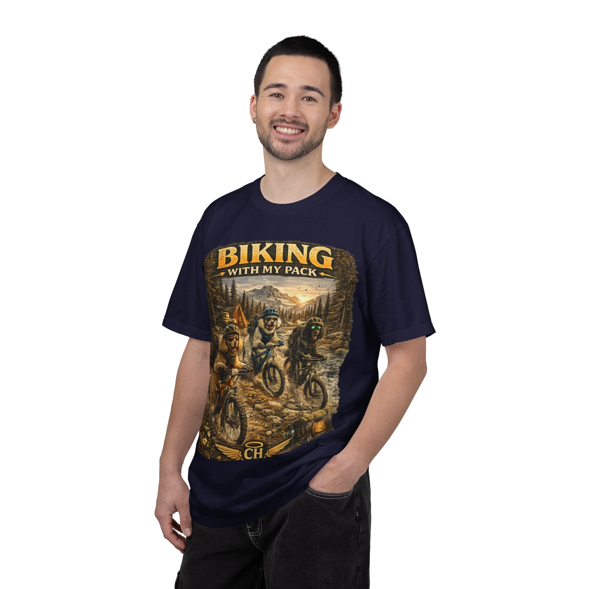 Biking With My Pack T-Shirt | Funny Dog Biking shirt| Adventure Dog Biking shirt| Adventure Dog Lover Tee| Mountain Bike Dog Dad gift