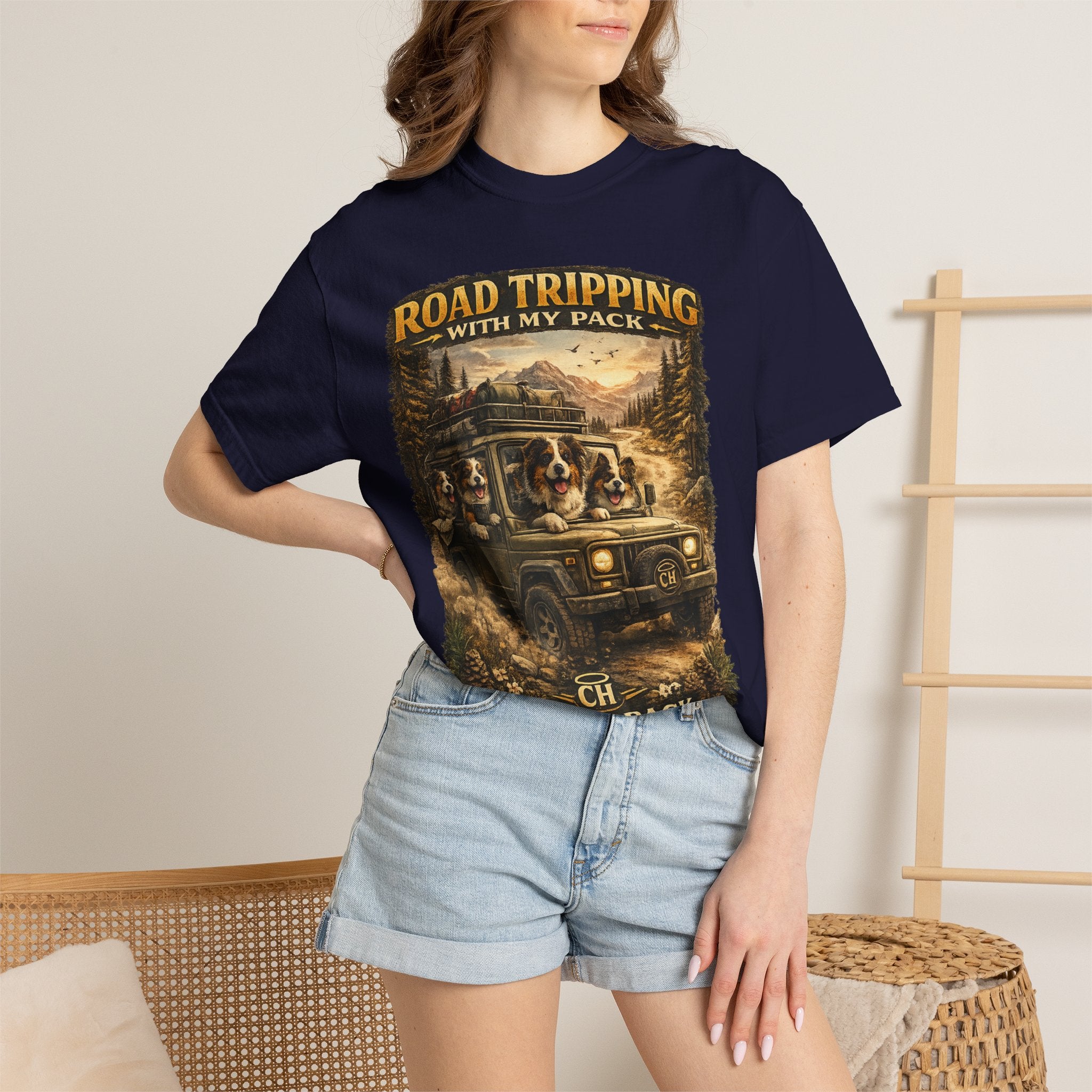 Road Tripping with My Pack T-Shirt| Funny Dog Road Trip -Shirt| Adventure Dog Lover Tee| Camping & Travel Gift Hor Pet Owners