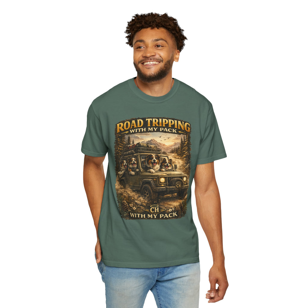 Road Tripping with My Pack T-Shirt| Funny Dog Road Trip -Shirt| Adventure Dog Lover Tee| Camping & Travel Gift Hor Pet Owners