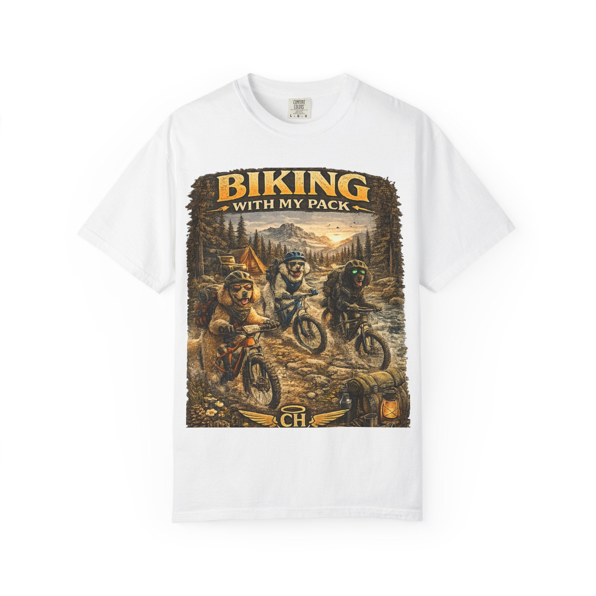Biking With My Pack T-Shirt | Funny Dog Biking shirt| Adventure Dog Biking shirt| Adventure Dog Lover Tee| Mountain Bike Dog Dad gift