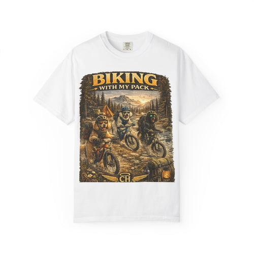 Biking With My Pack T-Shirt | Funny Dog Biking shirt| Adventure Dog Biking shirt| Adventure Dog Lover Tee| Mountain Bike Dog Dad gift