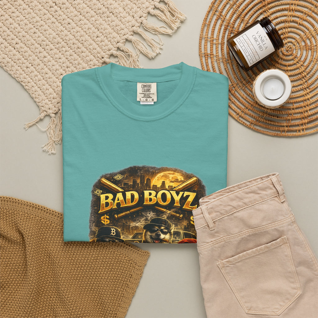 Bad Boyz Funny  Dog  Graphic T-Shirt — Retro Hip-Hop dog design |Hip Hop puppy streetwear| Uban Dog lover gift.