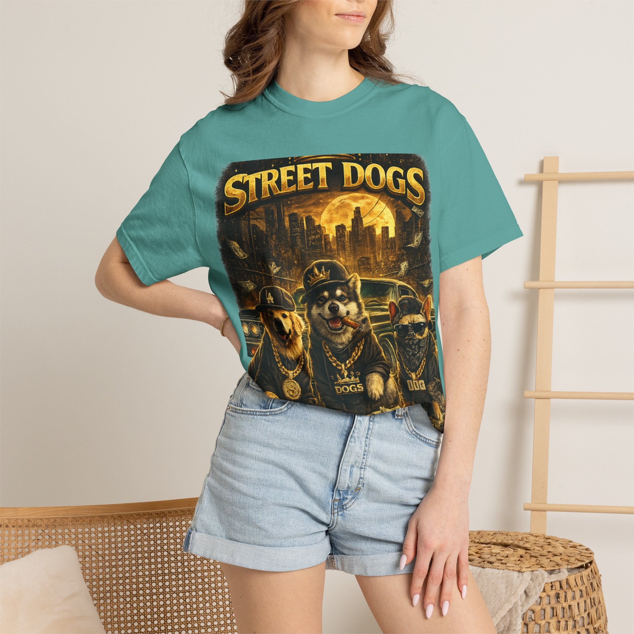 COLD HALO | Street Dogs funny Dog Graphic T-Shirt — Urban Dog  Hip Hop dog Graphic Tee| puppy streetwear shirt| Dog Lover gift.
