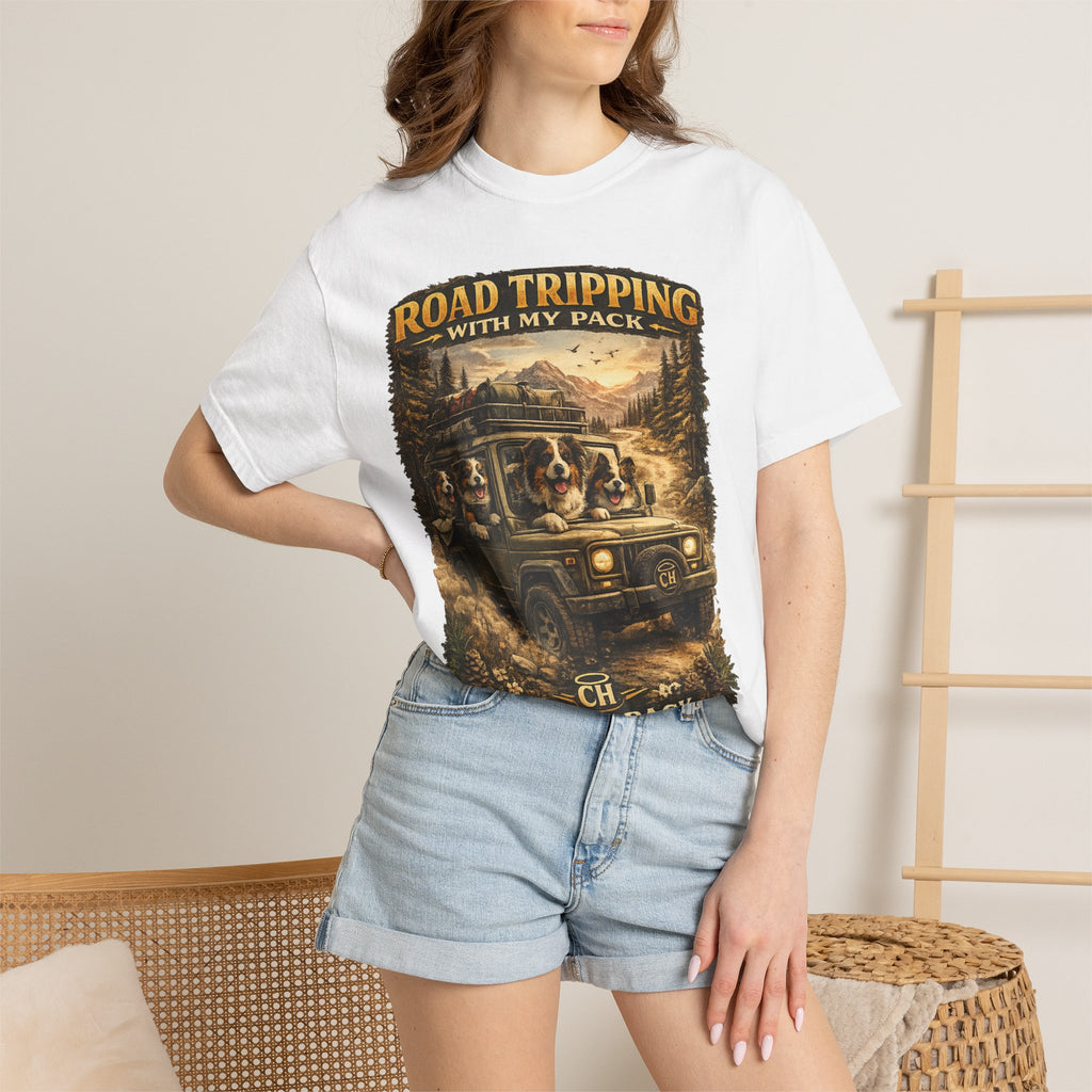 Road Tripping with My Pack T-Shirt| Funny Dog Road Trip -Shirt| Adventure Dog Lover Tee| Camping & Travel Gift Hor Pet Owners
