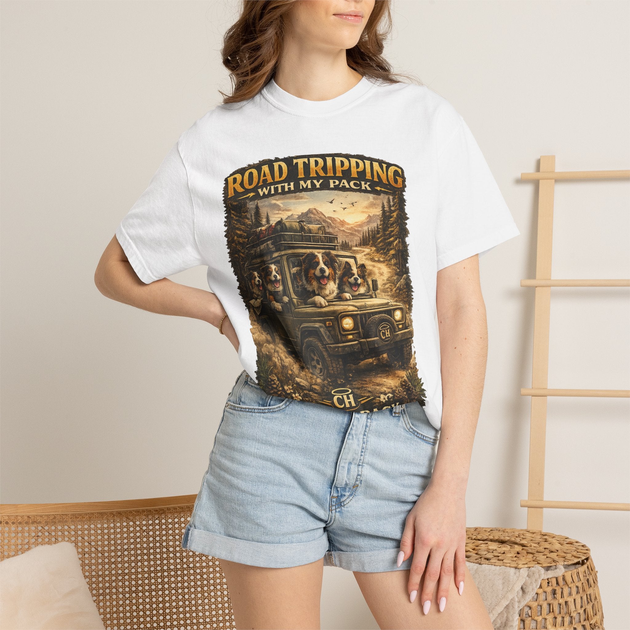 Road Tripping with My Pack T-Shirt| Funny Dog Road Trip -Shirt| Adventure Dog Lover Tee| Camping & Travel Gift Hor Pet Owners