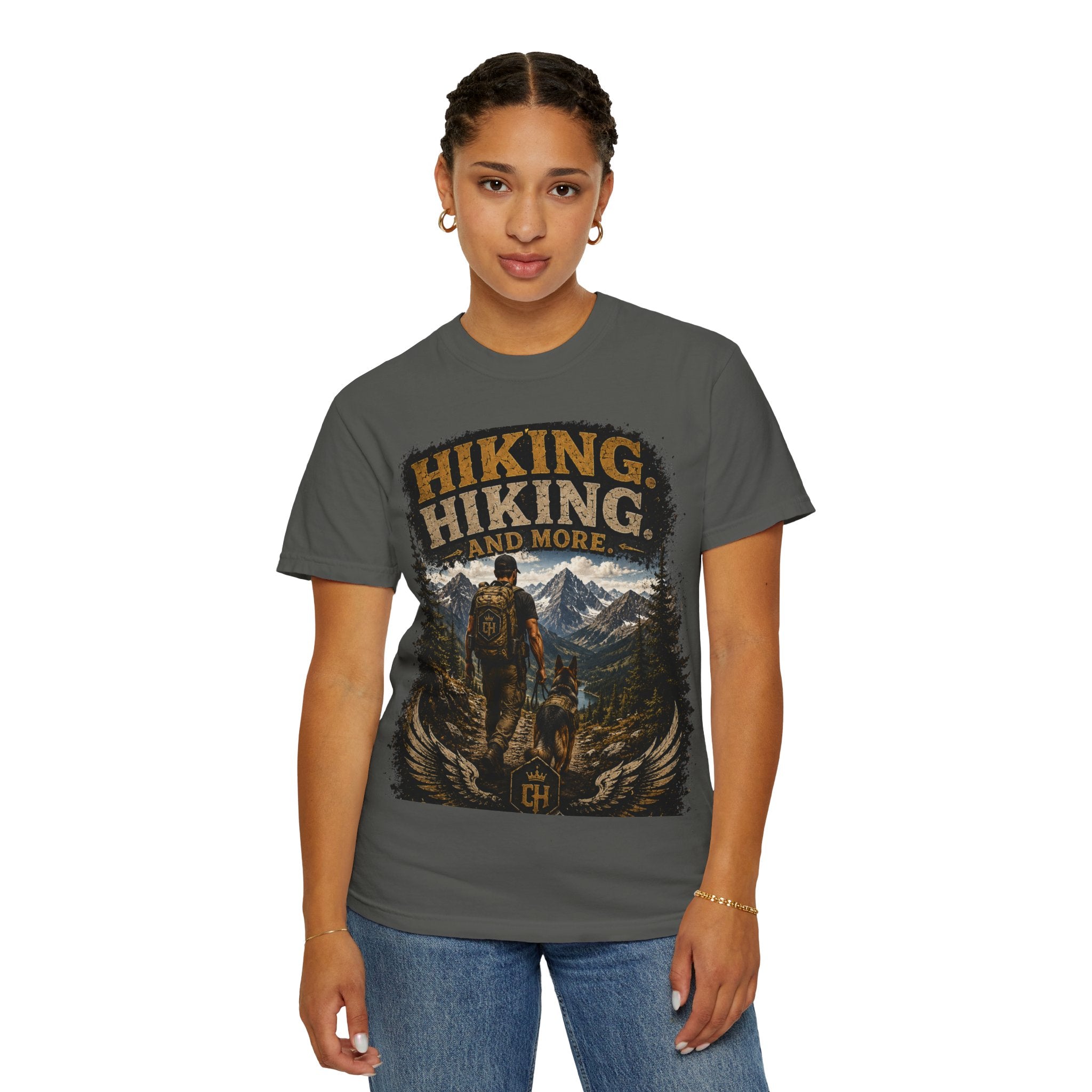 COLD HALO | Hiking With My Dog T-shirt| Adventure Dog Lover Tee| Mountain Hiking Graphic shirt|  Outdoor  Dog Dad Gifte