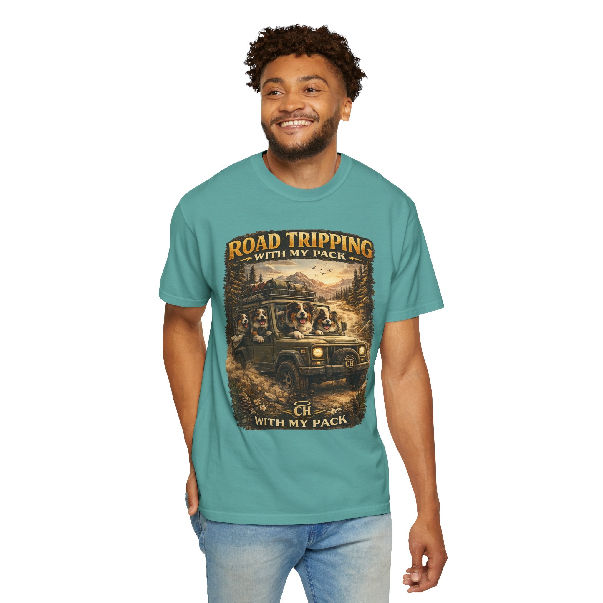 Road Tripping with My Pack T-Shirt| Funny Dog Road Trip -Shirt| Adventure Dog Lover Tee| Camping & Travel Gift Hor Pet Owners