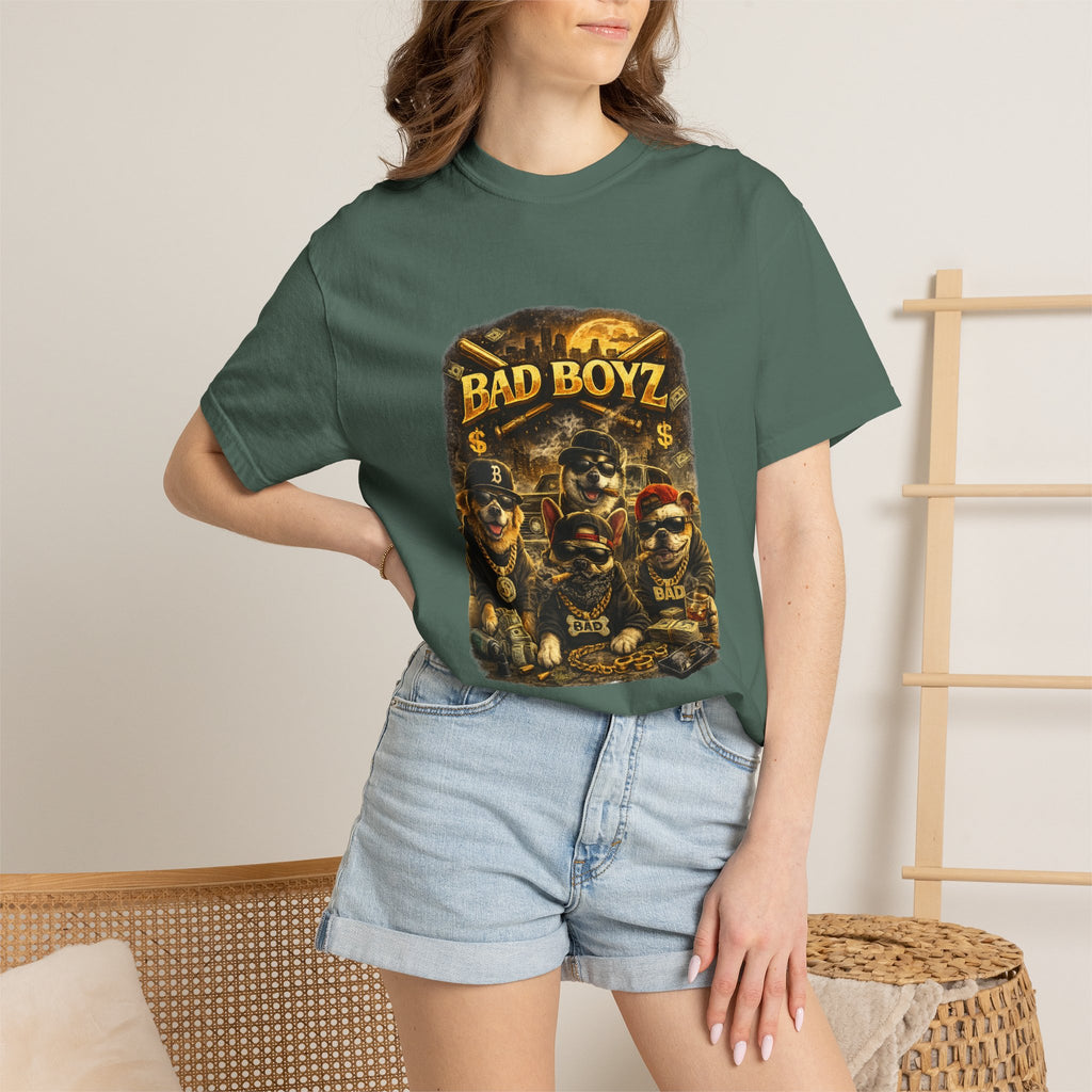 Bad Boyz Funny  Dog  Graphic T-Shirt — Retro Hip-Hop dog design |Hip Hop puppy streetwear| Uban Dog lover gift.