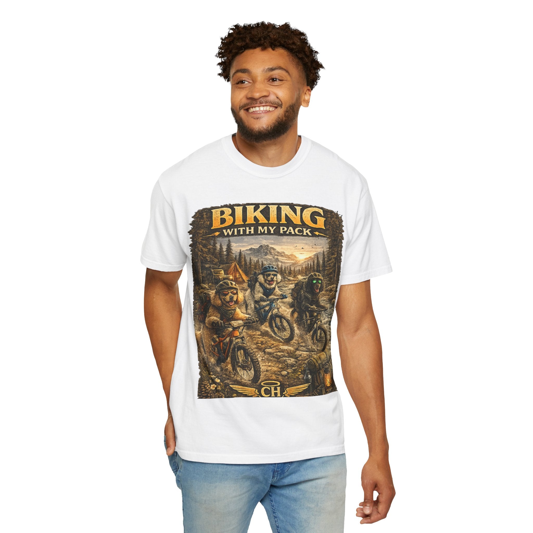 Biking With My Pack T-Shirt | Funny Dog Biking shirt| Adventure Dog Biking shirt| Adventure Dog Lover Tee| Mountain Bike Dog Dad gift