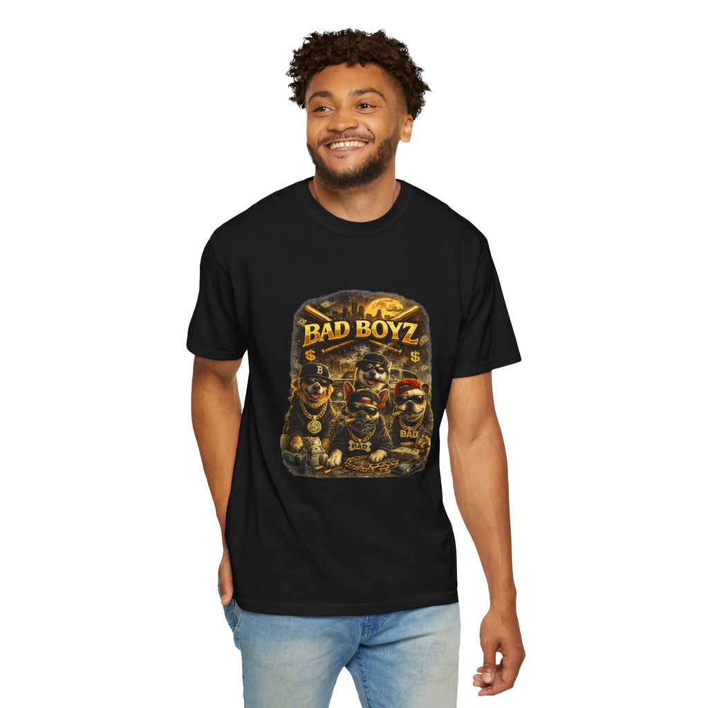 Bad Boyz Funny  Dog  Graphic T-Shirt — Retro Hip-Hop dog design |Hip Hop puppy streetwear| Uban Dog lover gift.