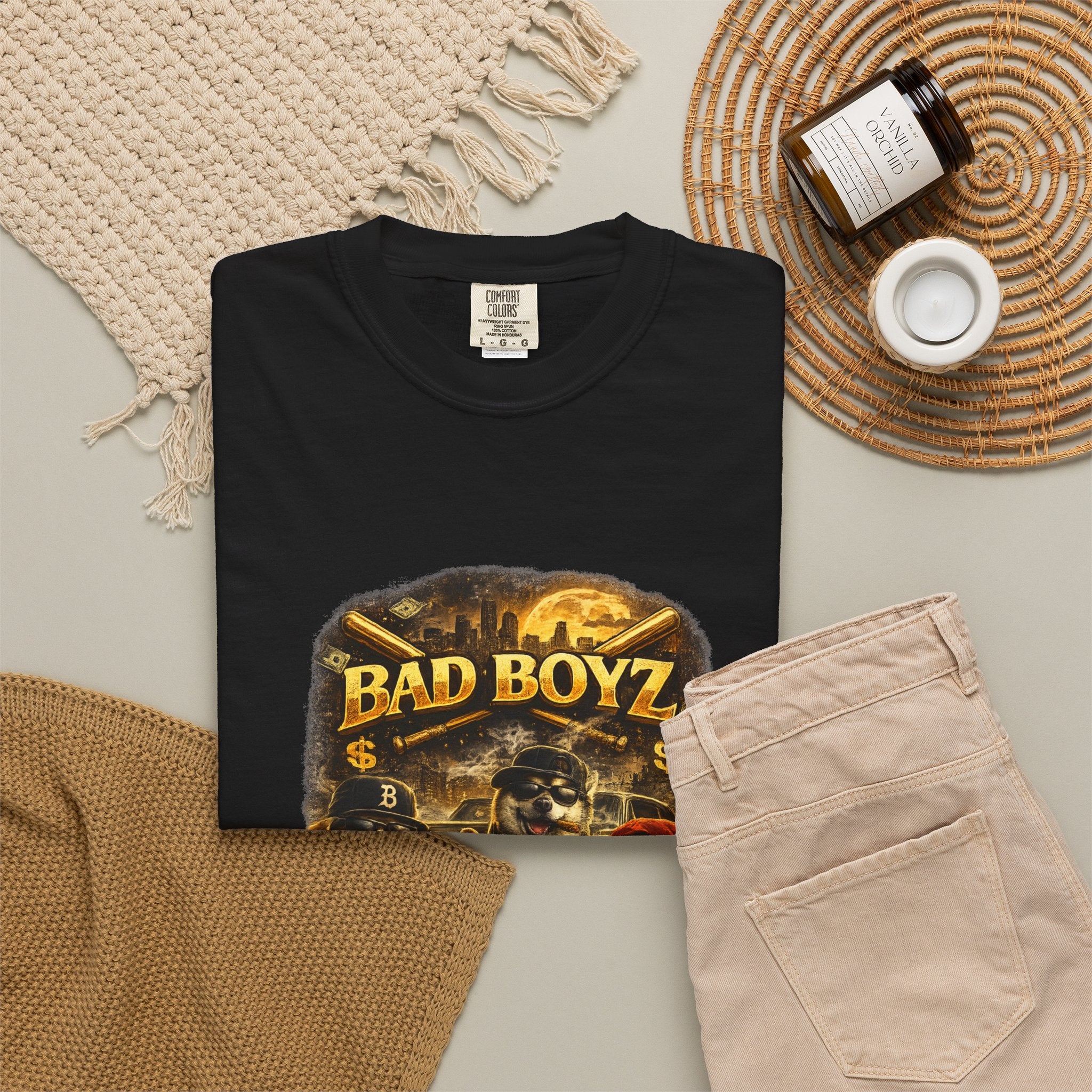 Bad Boyz Funny  Dog  Graphic T-Shirt — Retro Hip-Hop dog design |Hip Hop puppy streetwear| Uban Dog lover gift.