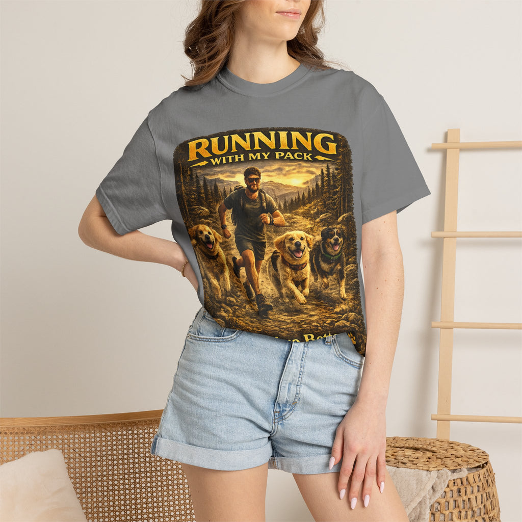 COLD HALO | Running with My Pack Dog Lover T-Shirt| Golden Retriever Trail running Tee| outdoor adventure | funny pet gift