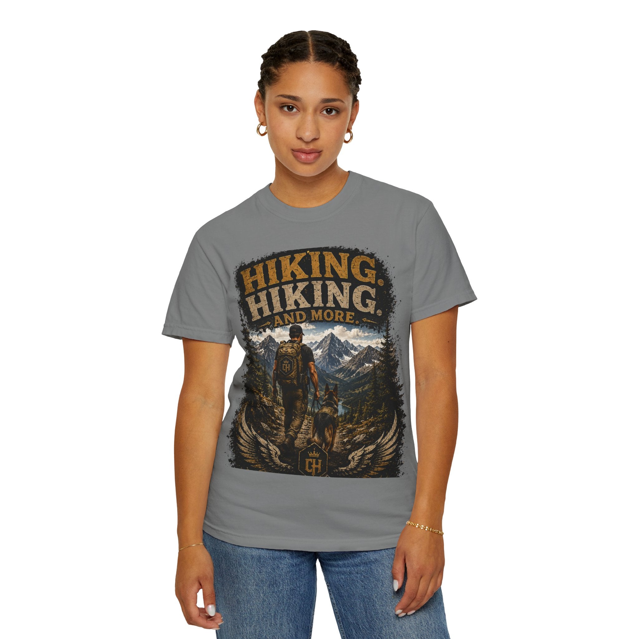 COLD HALO | Hiking With My Dog T-shirt| Adventure Dog Lover Tee| Mountain Hiking Graphic shirt|  Outdoor  Dog Dad Gifte