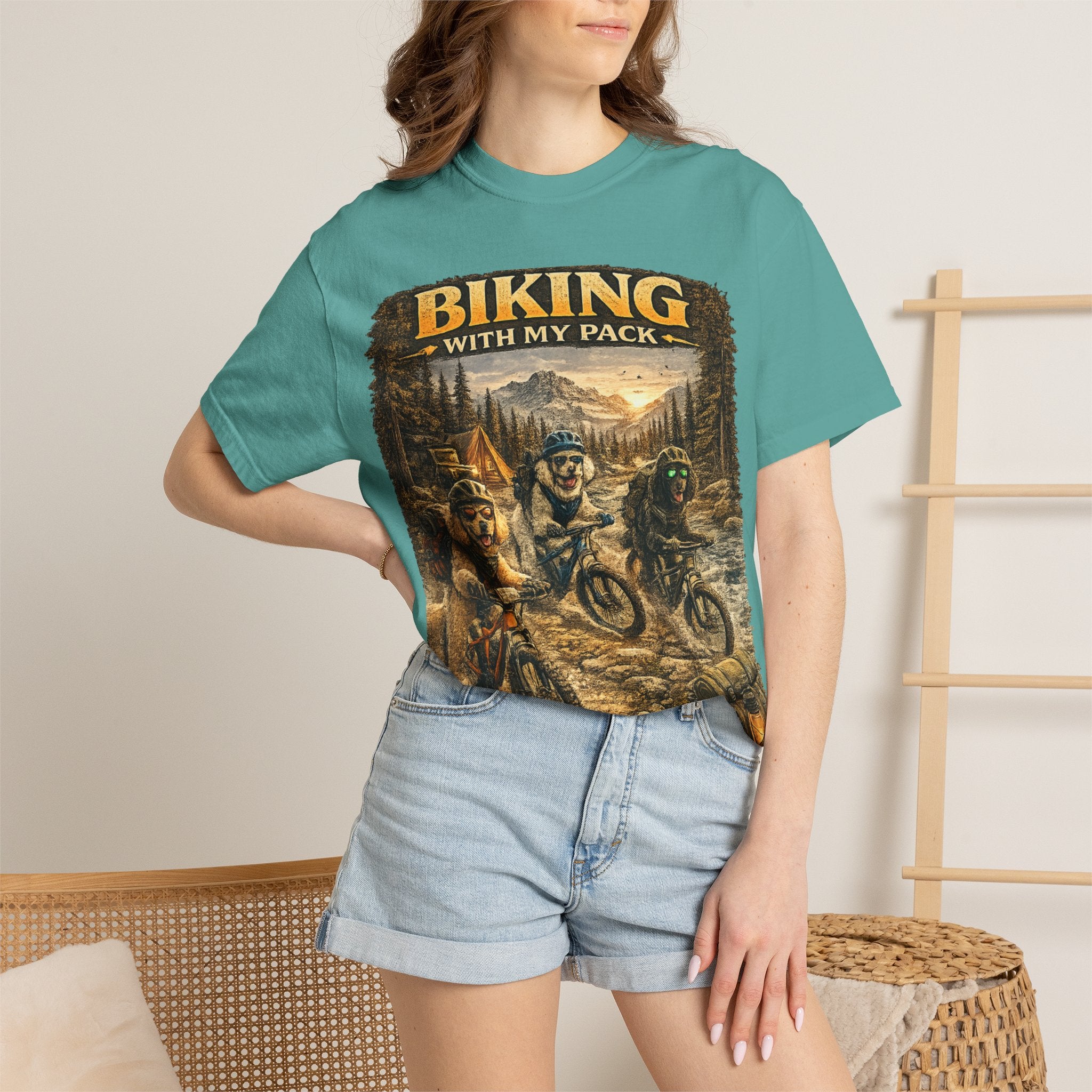 Biking With My Pack T-Shirt | Funny Dog Biking shirt| Adventure Dog Biking shirt| Adventure Dog Lover Tee| Mountain Bike Dog Dad gift