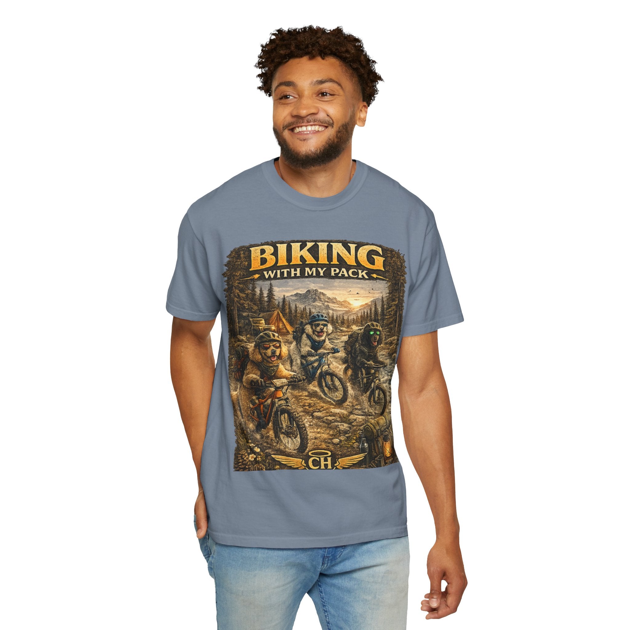 Biking With My Pack T-Shirt | Funny Dog Biking shirt| Adventure Dog Biking shirt| Adventure Dog Lover Tee| Mountain Bike Dog Dad gift