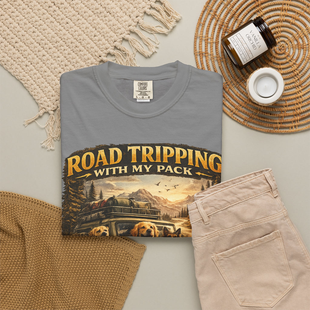 Road Tripping with My Pack T-Shirt| Funny Dog Road Trip -Shirt| Adventure Dog Lover Tee| Camping & Travel Gift Hor Pet Owners