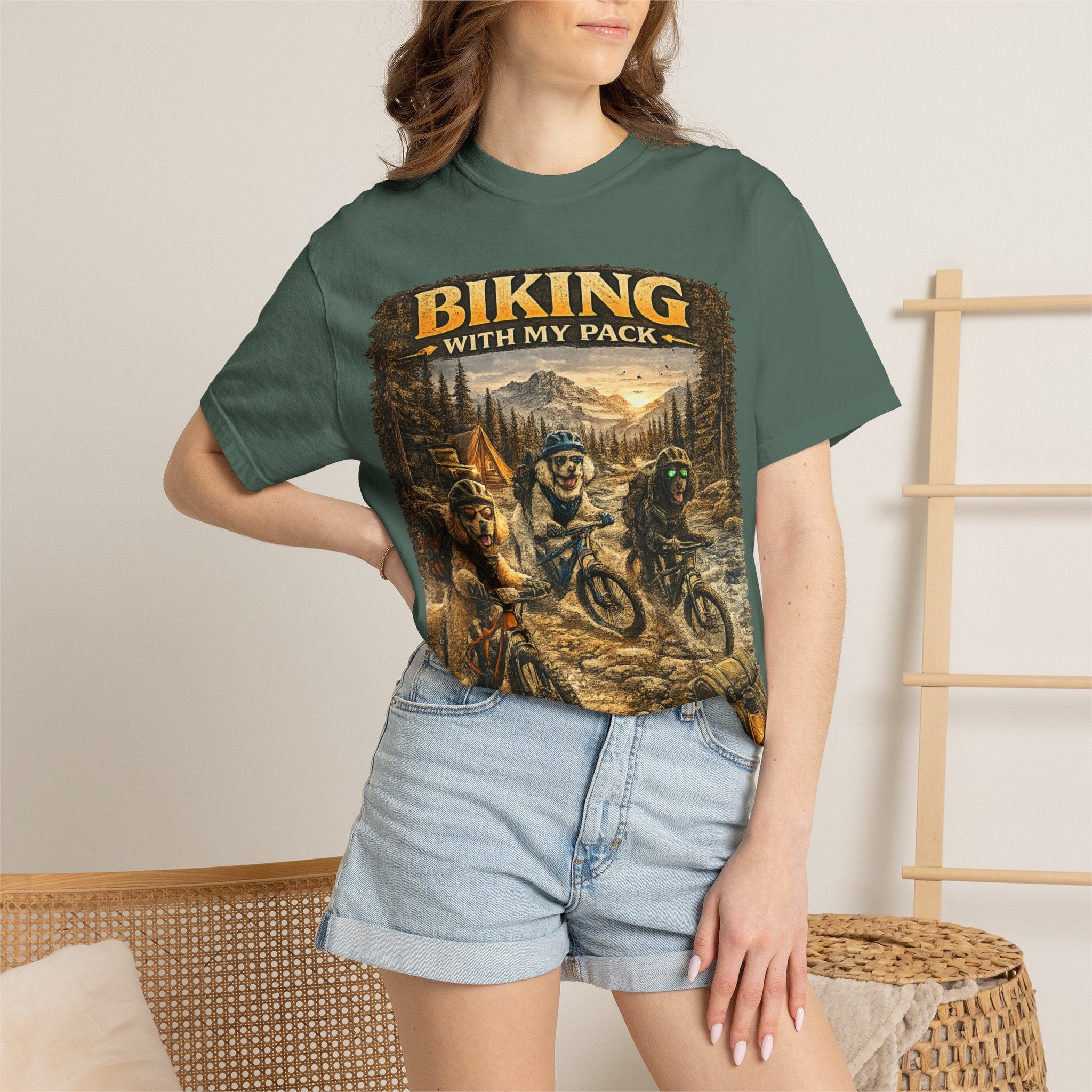 Biking With My Pack T-Shirt | Funny Dog Biking shirt| Adventure Dog Biking shirt| Adventure Dog Lover Tee| Mountain Bike Dog Dad gift