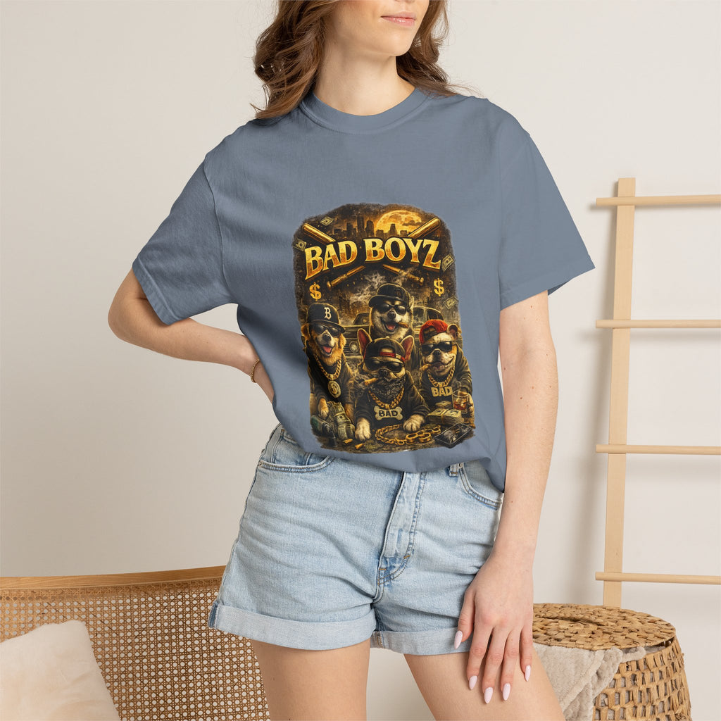 Bad Boyz Funny  Dog  Graphic T-Shirt — Retro Hip-Hop dog design |Hip Hop puppy streetwear| Uban Dog lover gift.