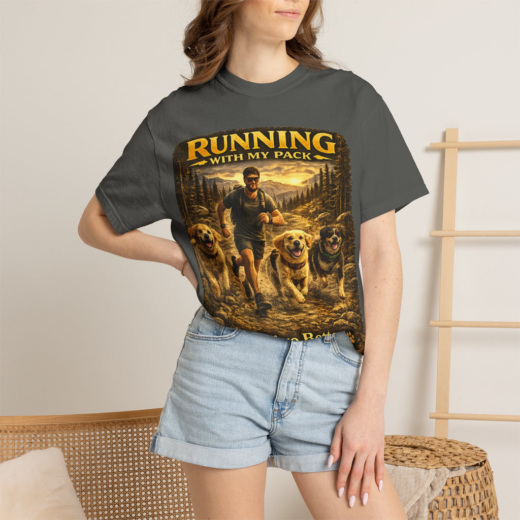 COLD HALO | Running with My Pack Dog Lover T-Shirt| Golden Retriever Trail running Tee| outdoor adventure | funny pet gift