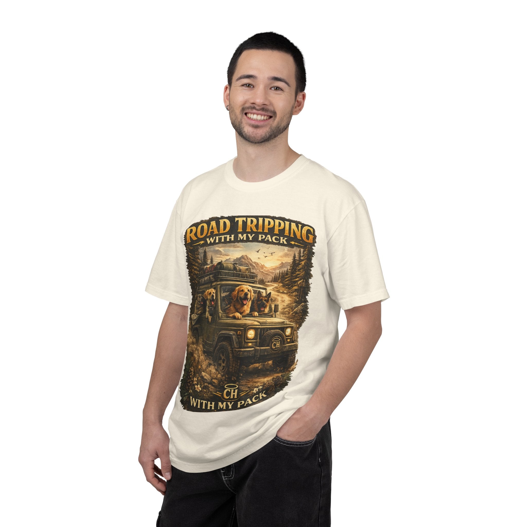 Road Tripping with My Pack T-Shirt| Funny Dog Road Trip -Shirt| Adventure Dog Lover Tee| Camping & Travel Gift Hor Pet Owners