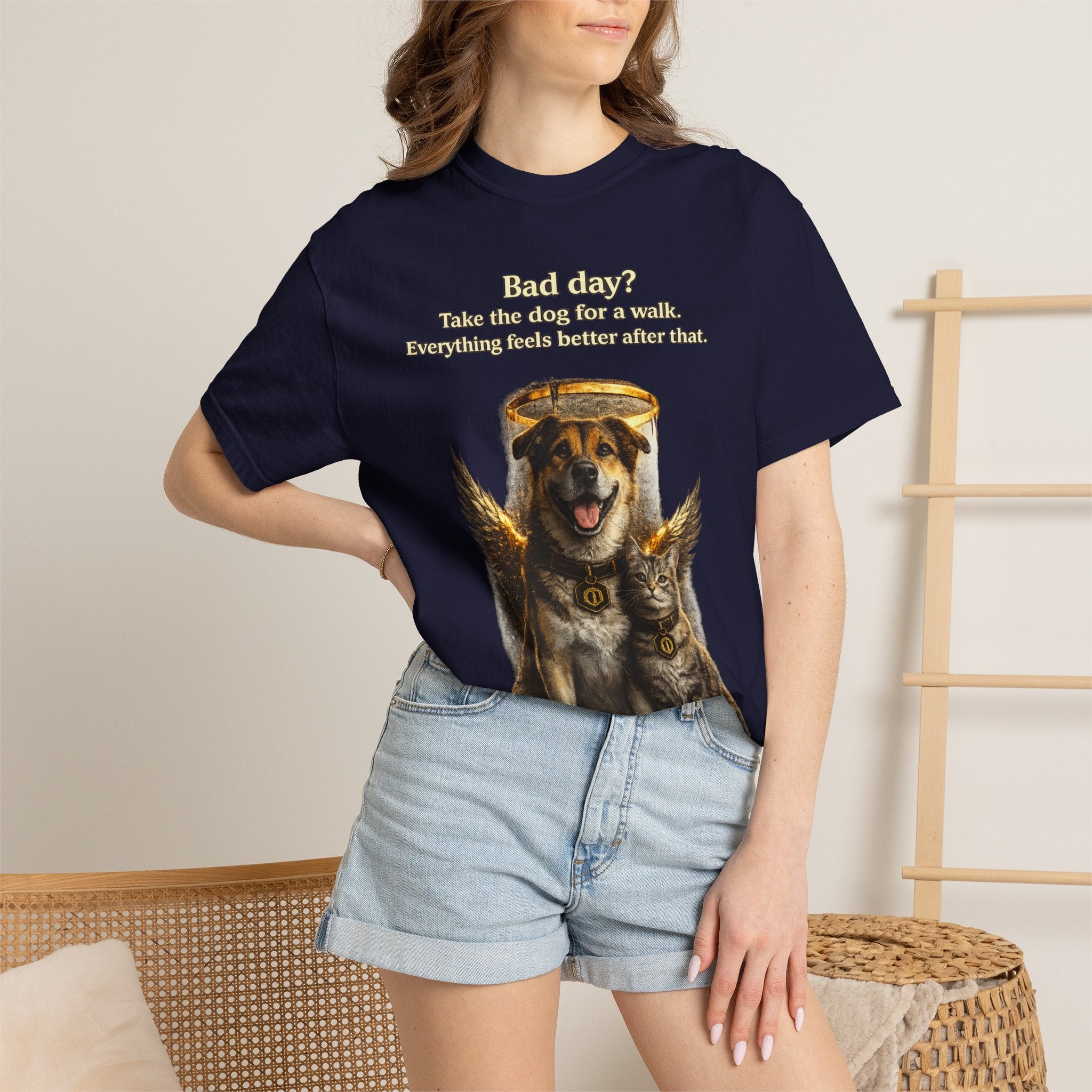 Bad day? Take The dog for a walk Cold Halo T-shirt / Dog lover Graphic -T- shirt