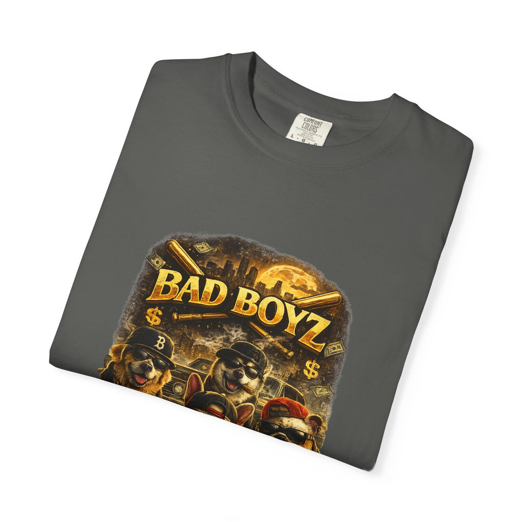 Bad Boyz Funny  Dog  Graphic T-Shirt — Retro Hip-Hop dog design |Hip Hop puppy streetwear| Uban Dog lover gift.