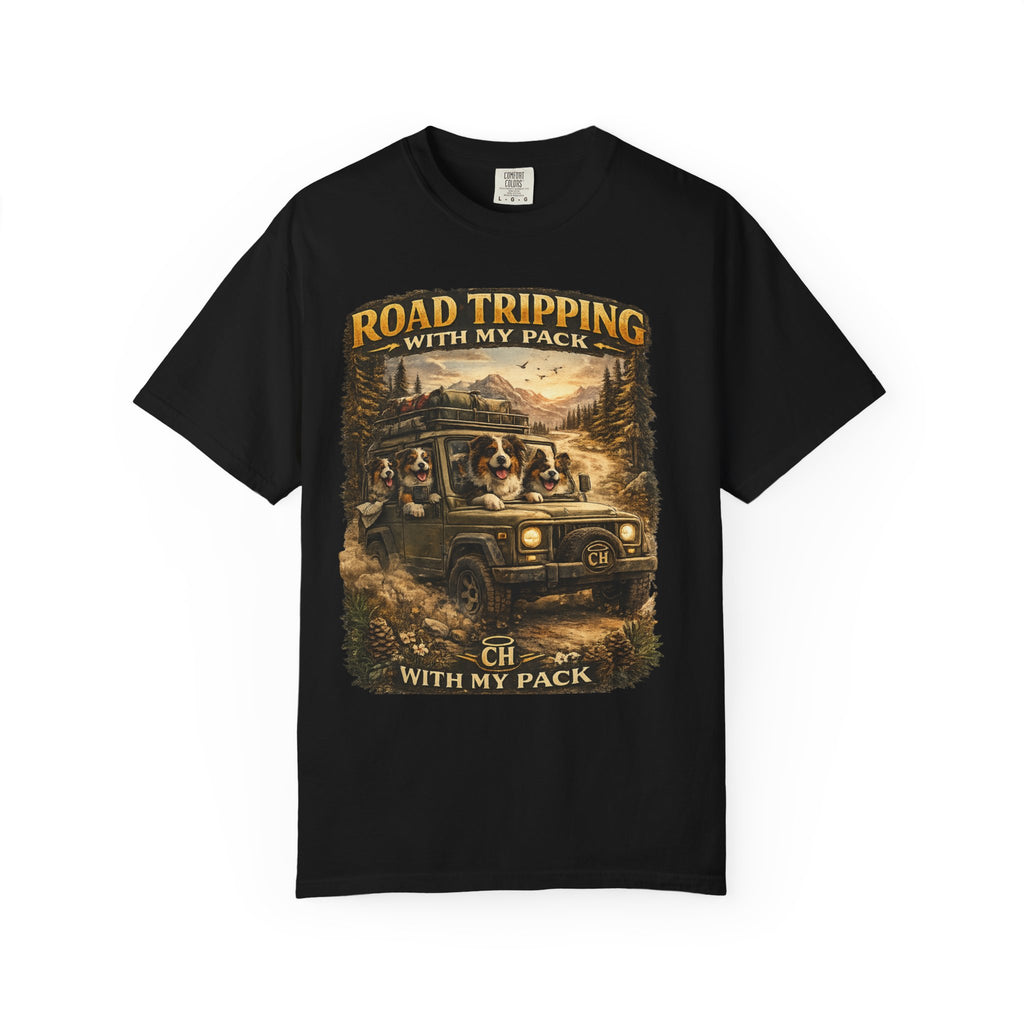 Road Tripping with My Pack T-Shirt| Funny Dog Road Trip -Shirt| Adventure Dog Lover Tee| Camping & Travel Gift Hor Pet Owners